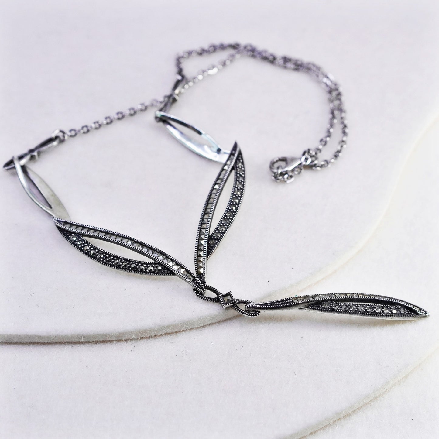 18”, Judith Jack Sterling 925 silver handmade pendant necklace with marquise