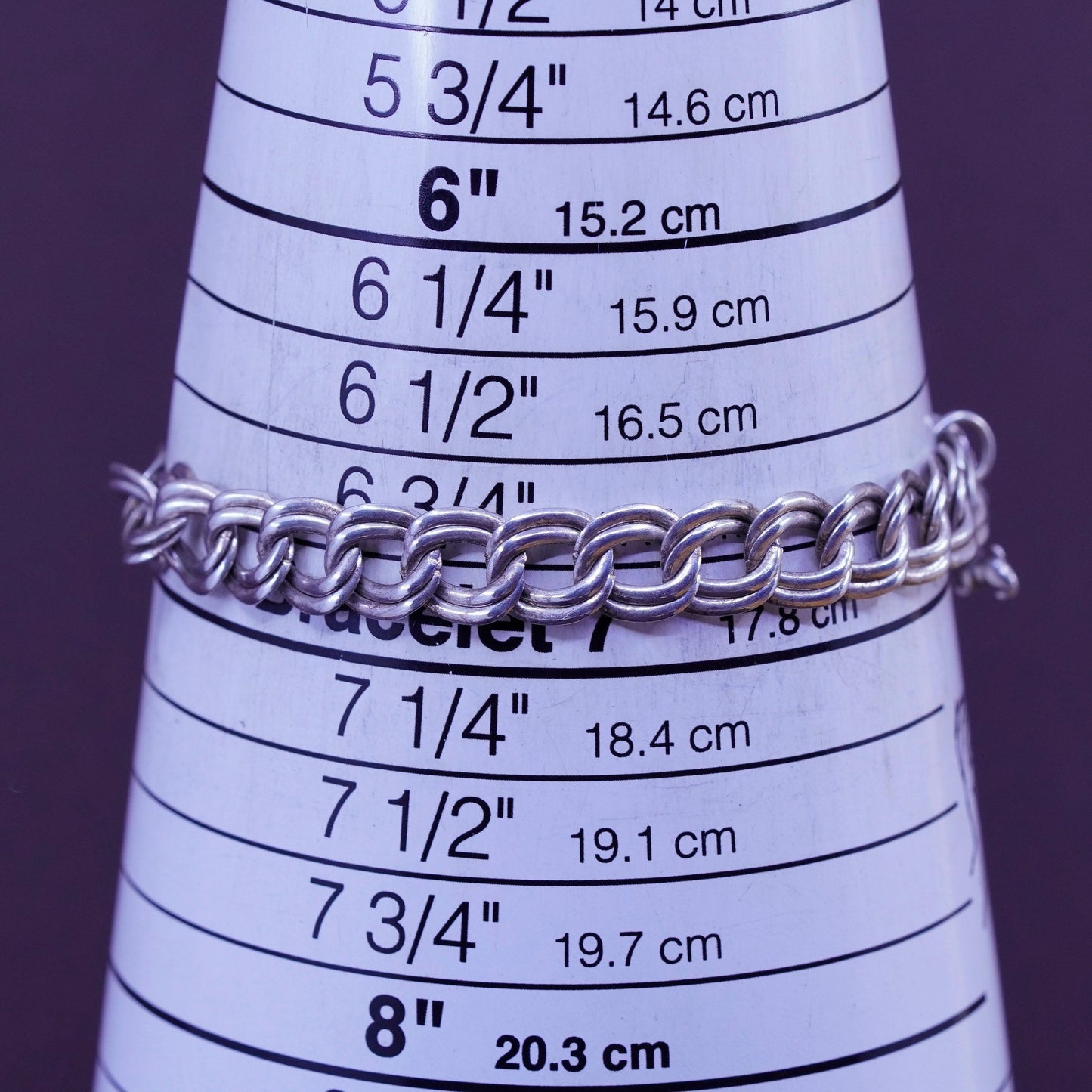 7”, vintage Sterling silver handmade double curb chain, 925 bracelet dog charm