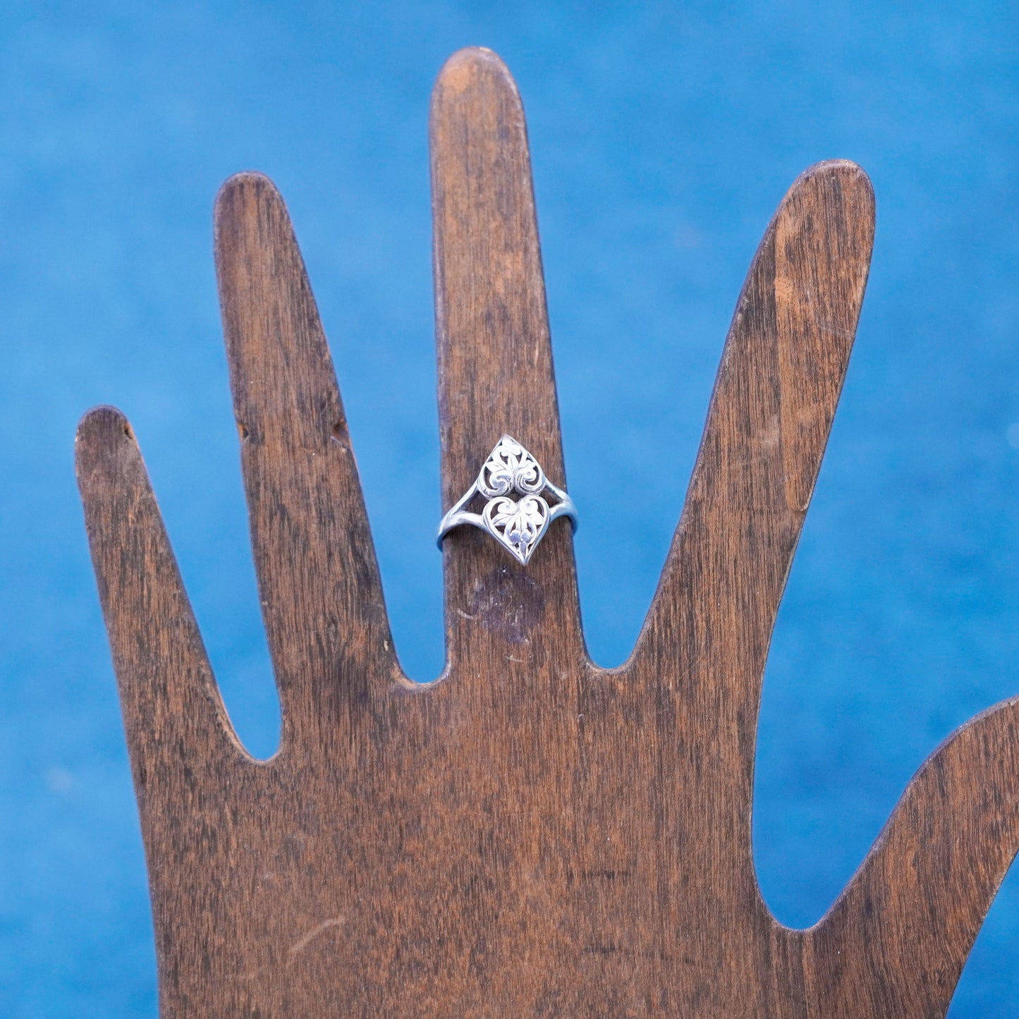 Size 5, vintage Sterling silver handmade ring, 925 filigree heart band