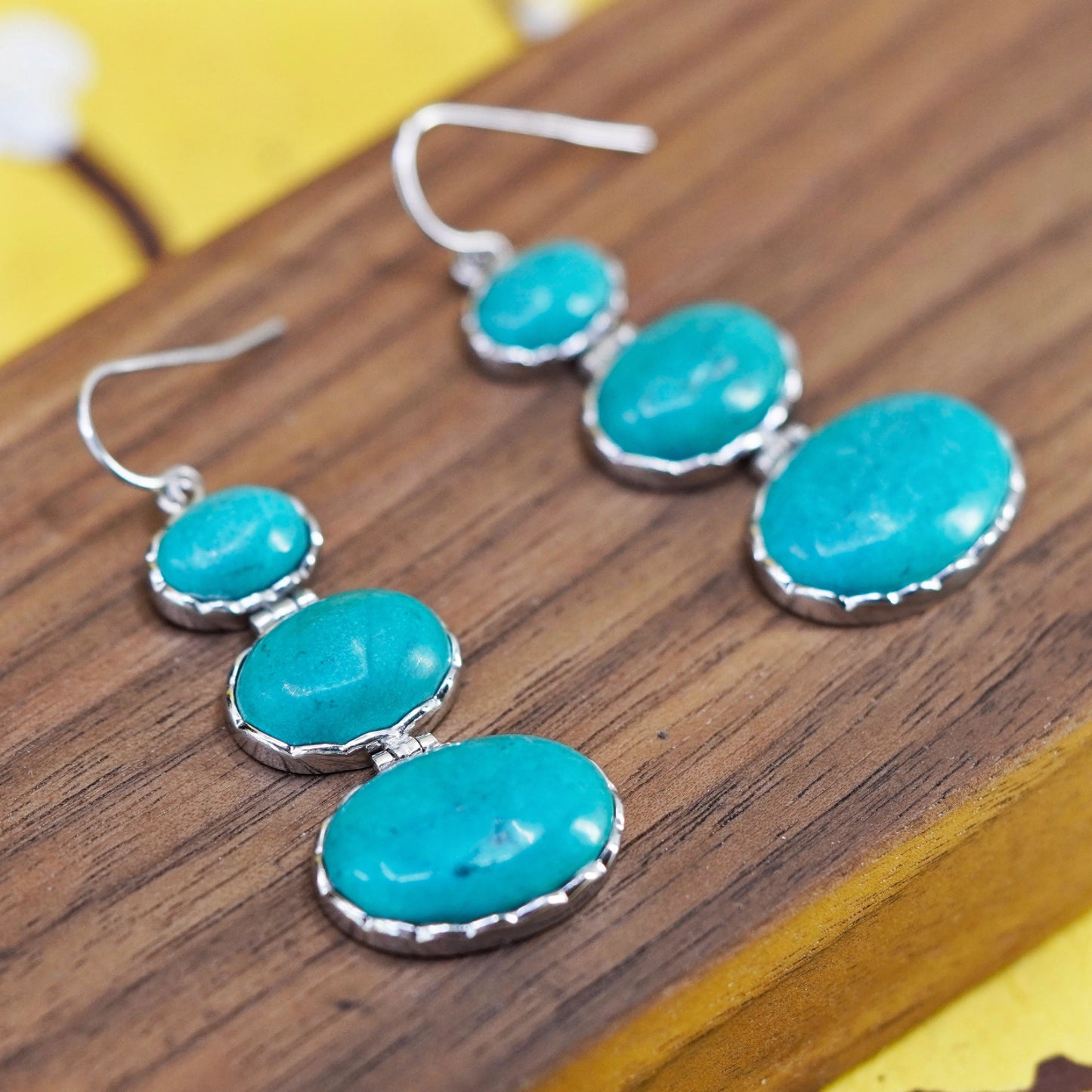 Vintage LUC Sterling 925 silver handmade oval earrings with turquoise
