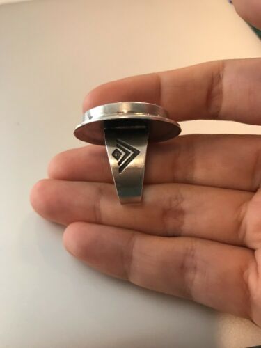 Sz 9.5, Vtg Sterling Silver Handmade Ring, 925 Silver Engagement Ring W/ agate