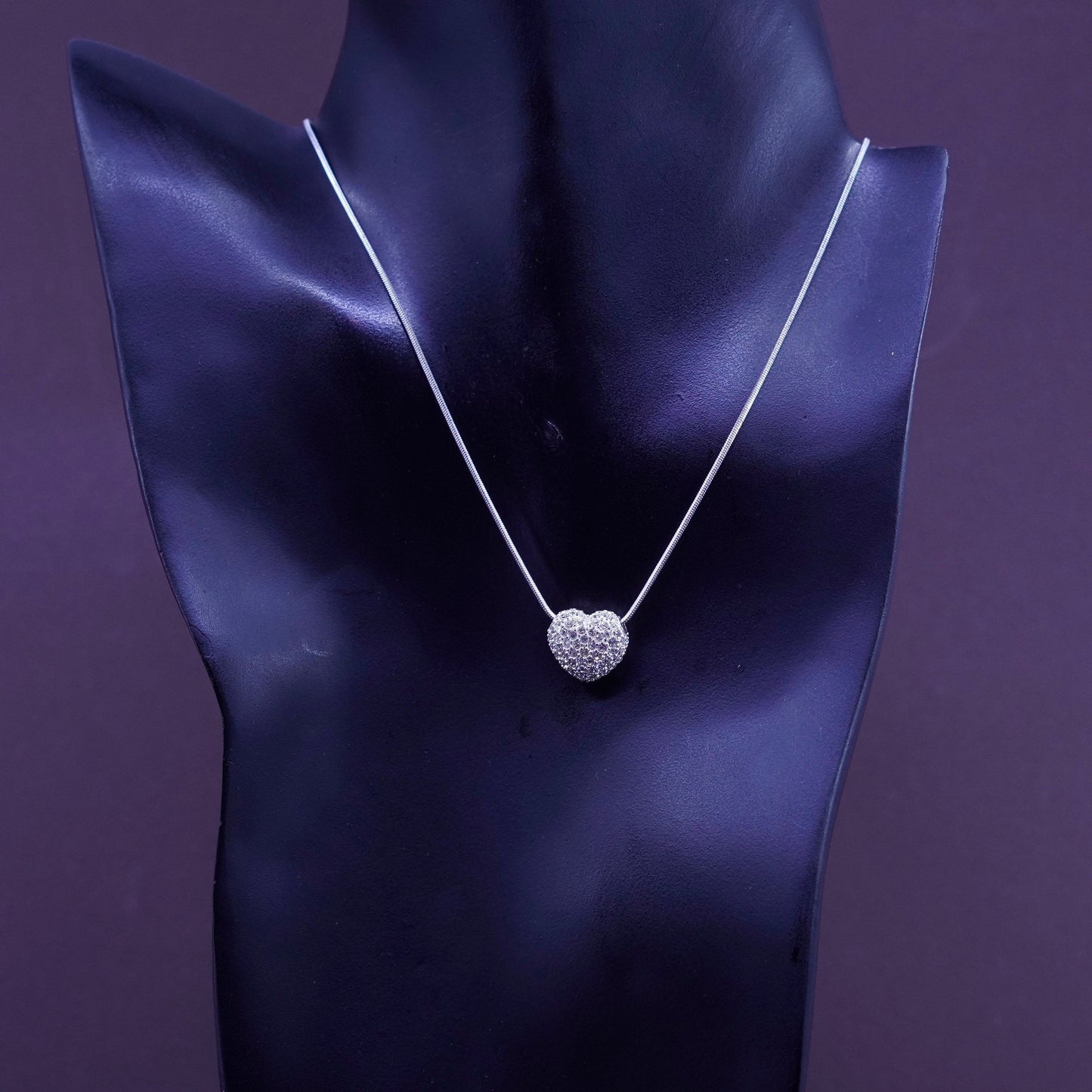 16+2”, Sterling silver necklace, 925 snake chain cluster crystal heart pendant