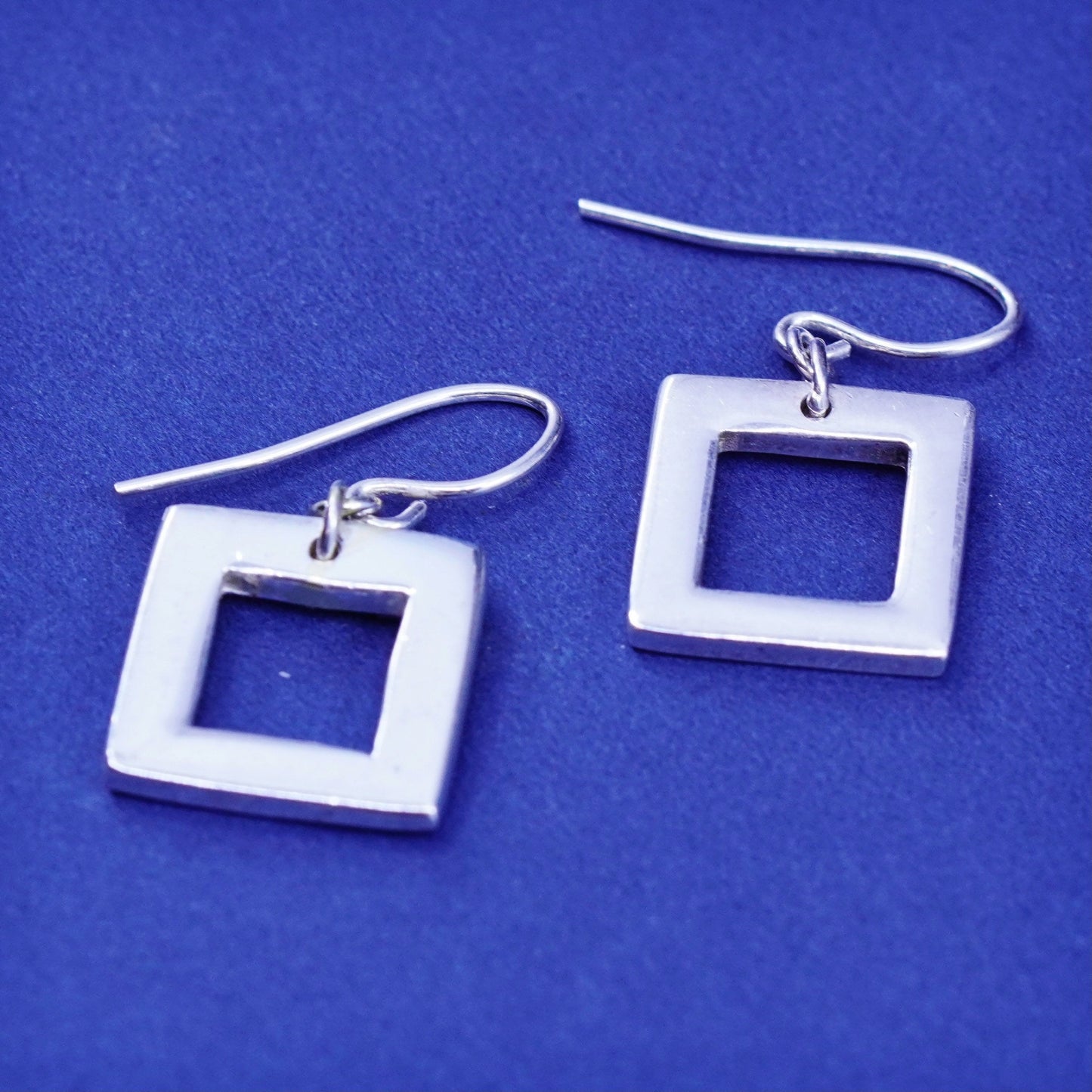 Vintage sterling 925 silver handmade square dangles earrings