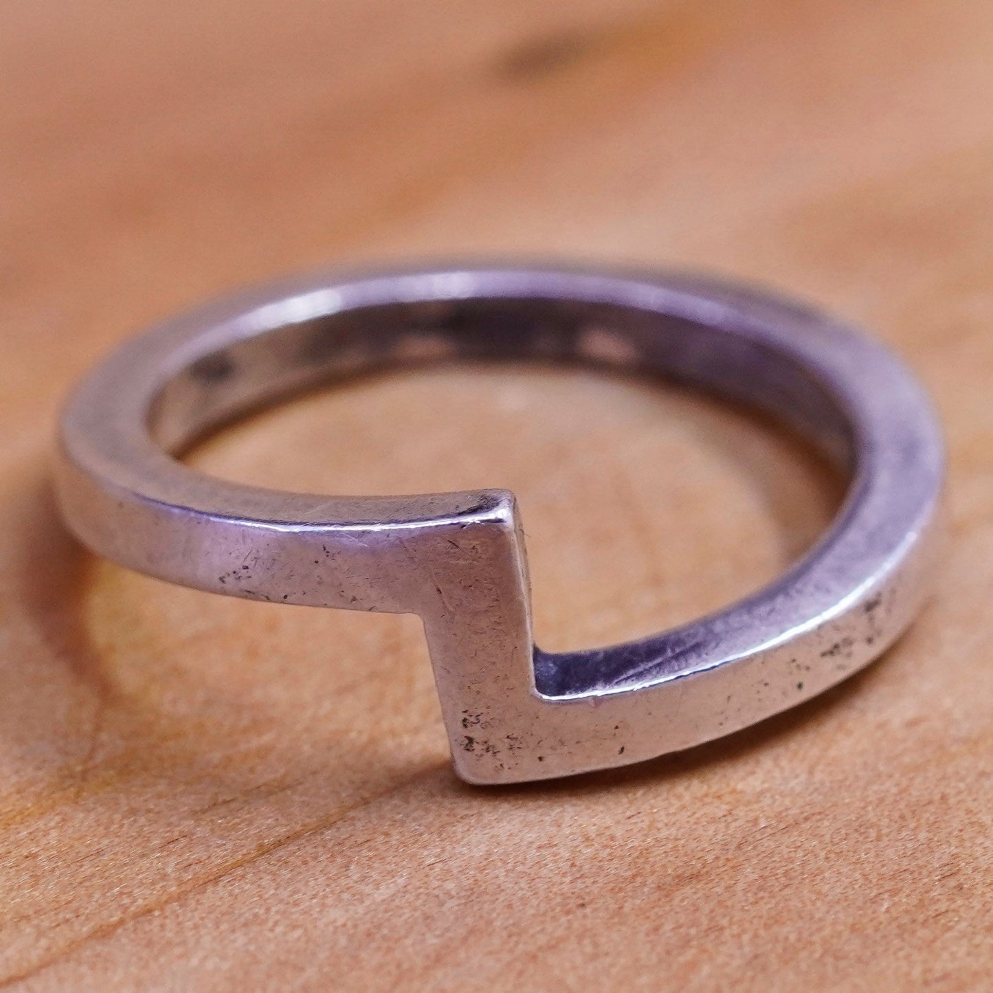 Size 6, vintage Sterling silver handmade ring, modern bold edgy 925 band