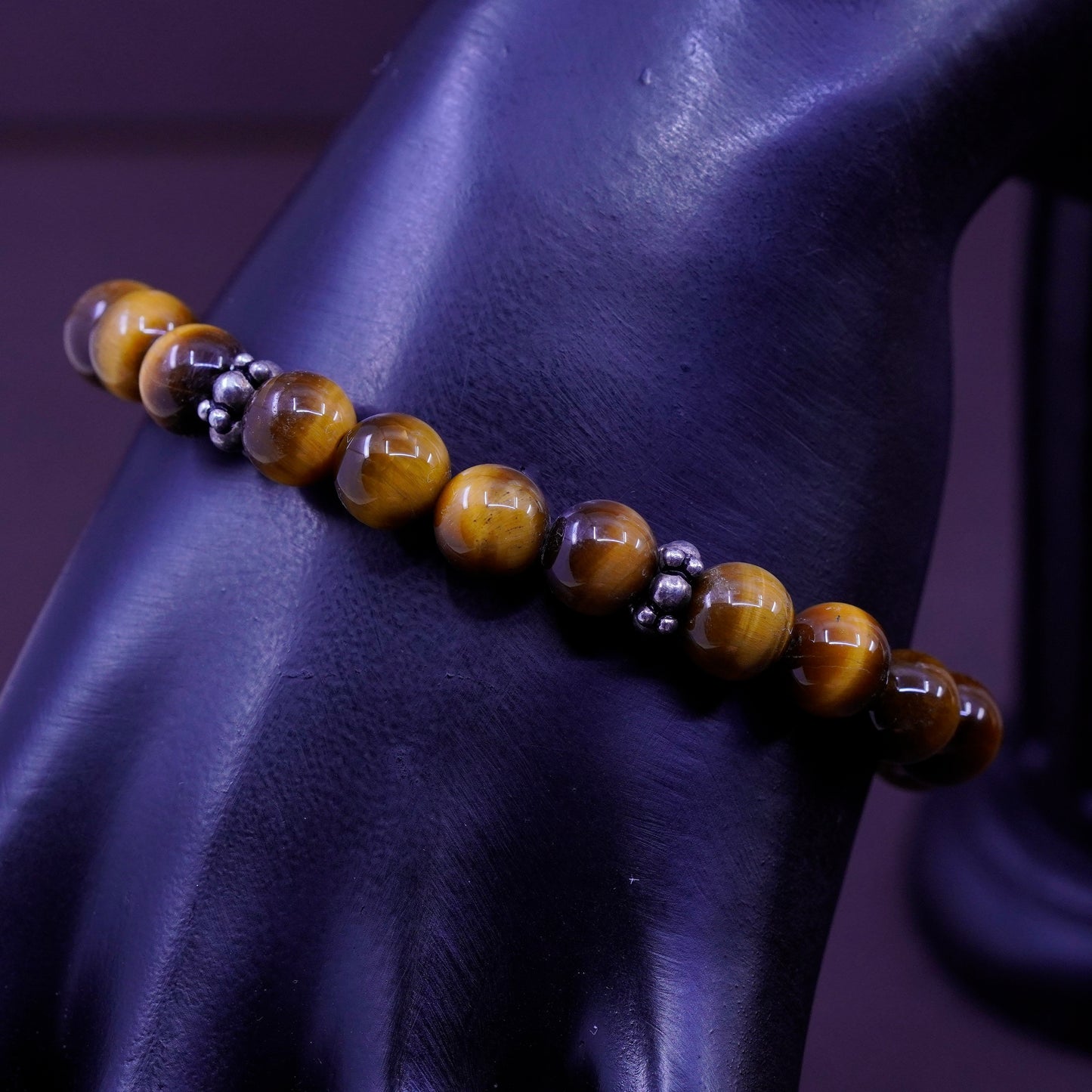 7”, Sterling silver handmade bracelet, Golden tiger eye beads with 925 clasp