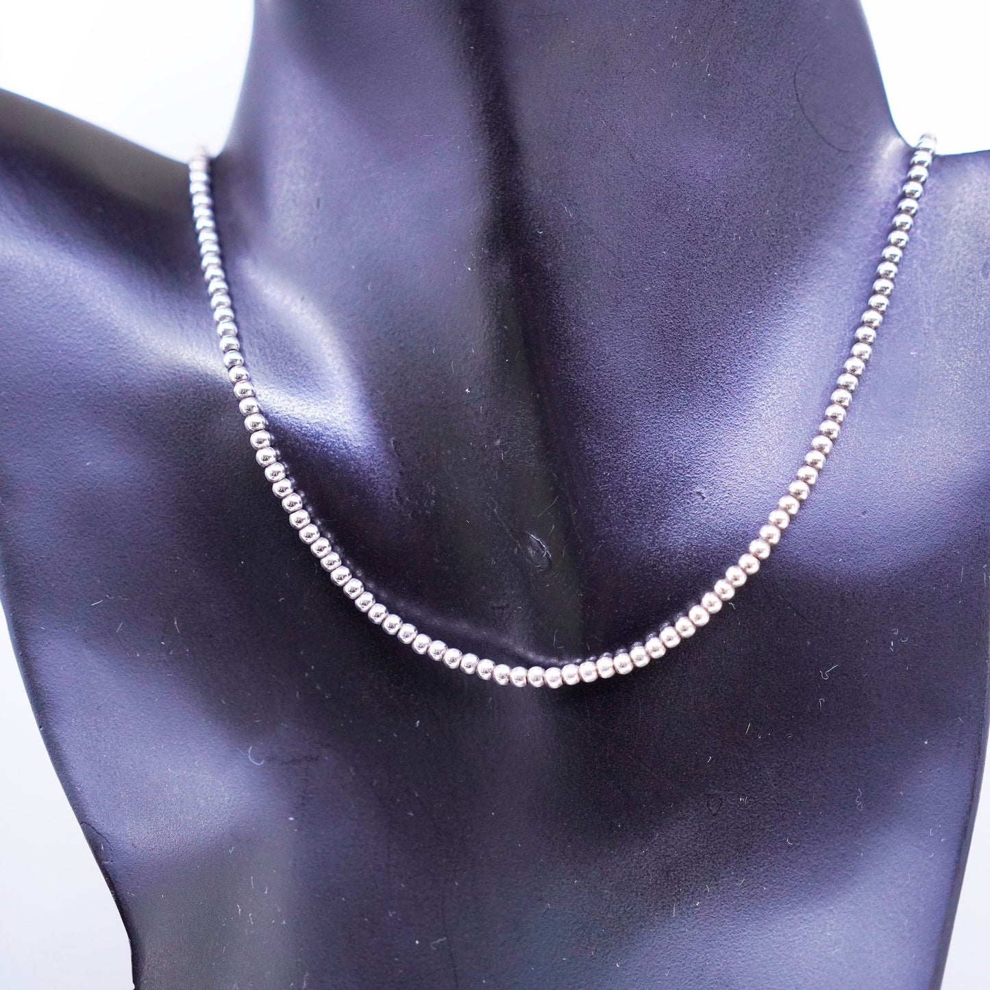 16”, vintage Sterling 925 silver handmade 3mm bead chain necklace
