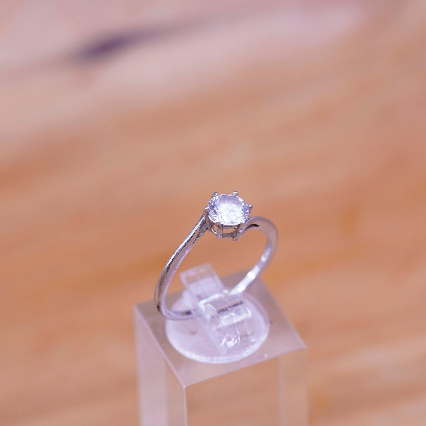 Size 8, vintage Sterling silver handmade ring, 925 engagement band with cz