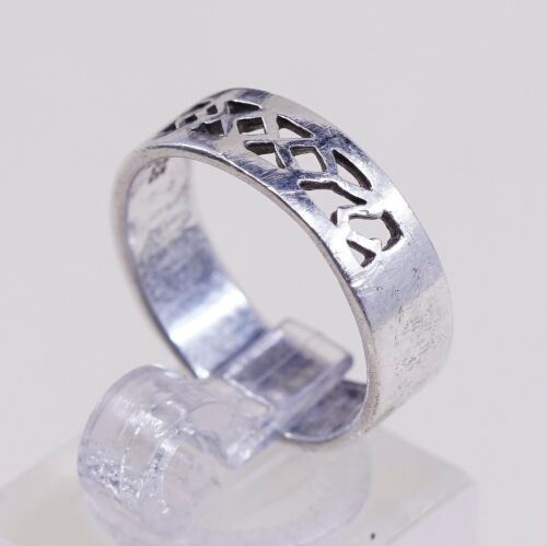 Sz 6.75, Vtg Sterling Silver Handmade Ring, 925 Silver Band W/ filigree