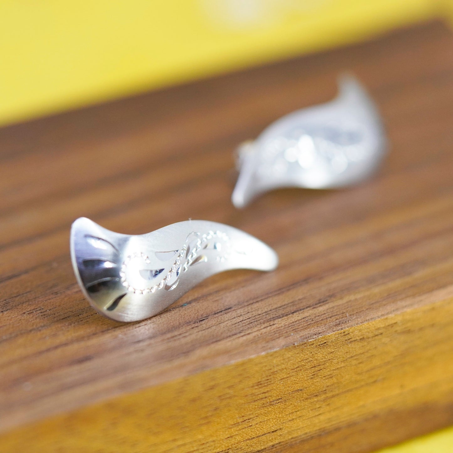 Vintage Sterling silver handmade earrings, 925 wavy matte studs