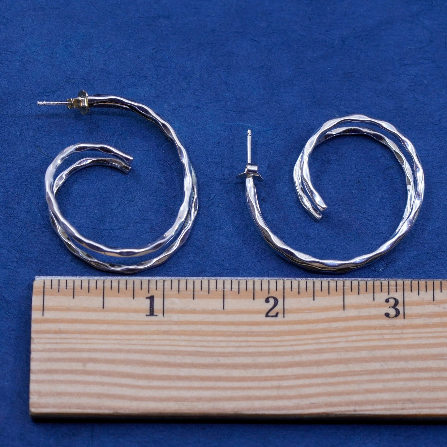1.25”, vintage Sterling silver hoop earrings, textured 925 huggie hoops