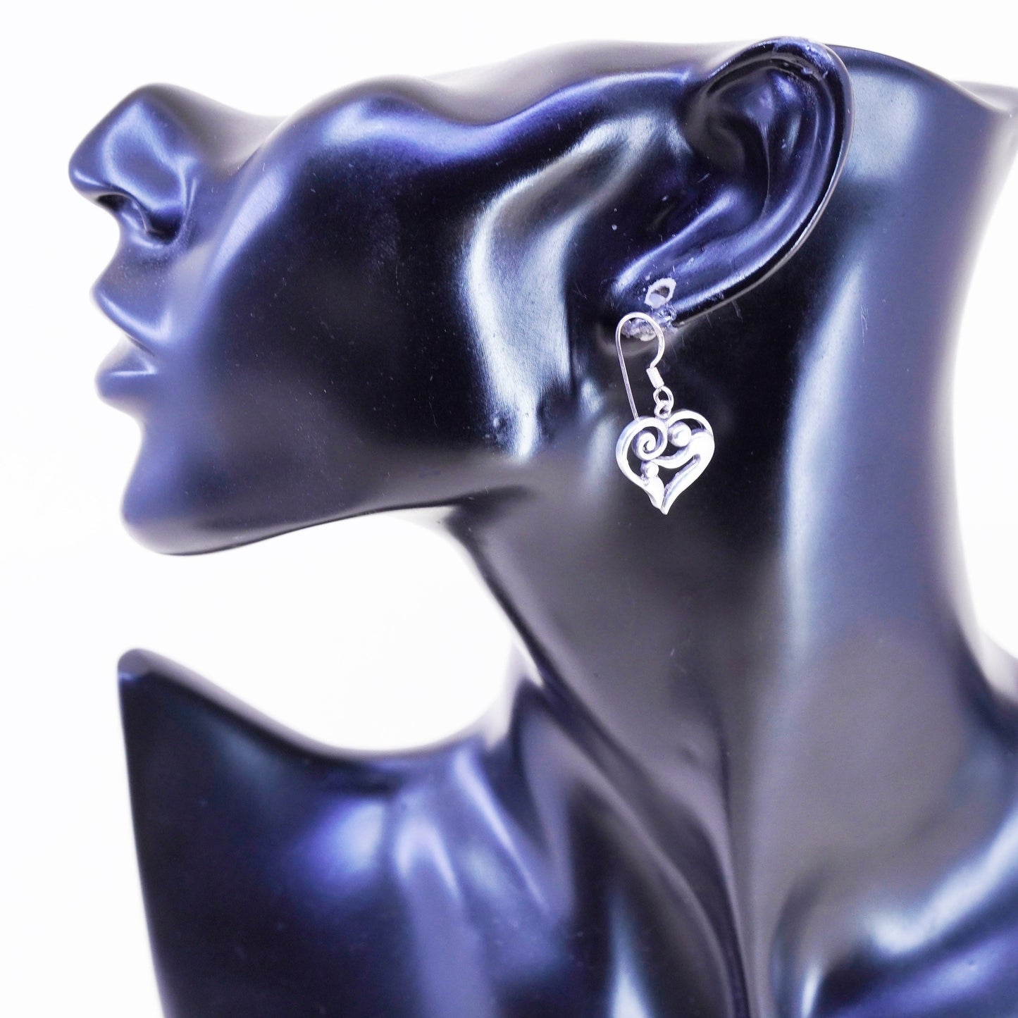 Vintage sterling 925 silver handmade motherhood heart earrings with mother baby