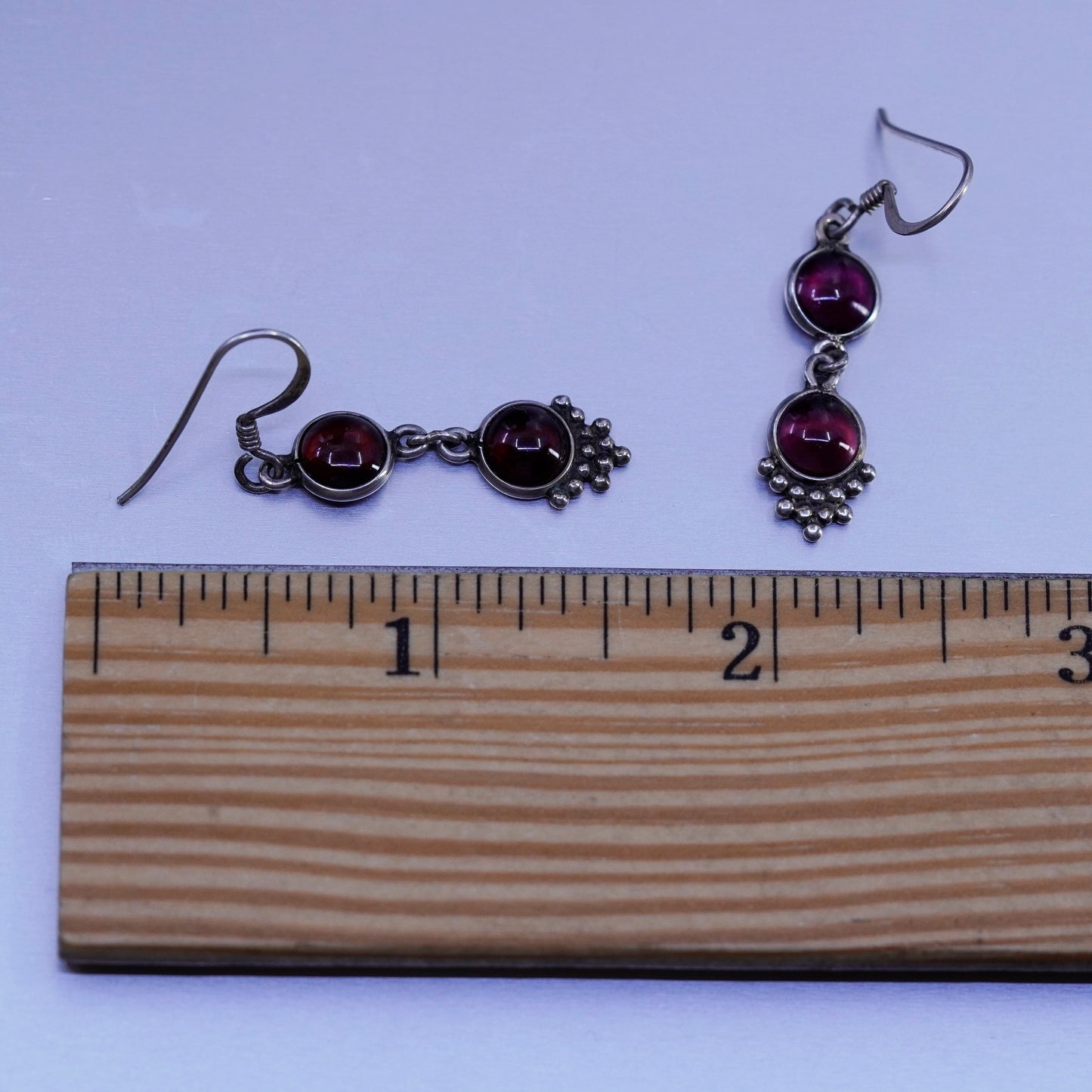 Vintage Sterling 925 silver handmade earrings with garnet and beads