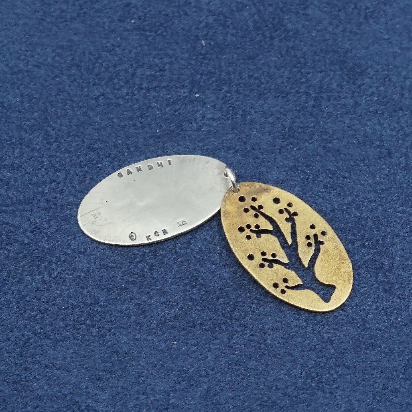 two tone 'Eternity' Tree Poem sterling 925 silver handmade pendant" happiness"