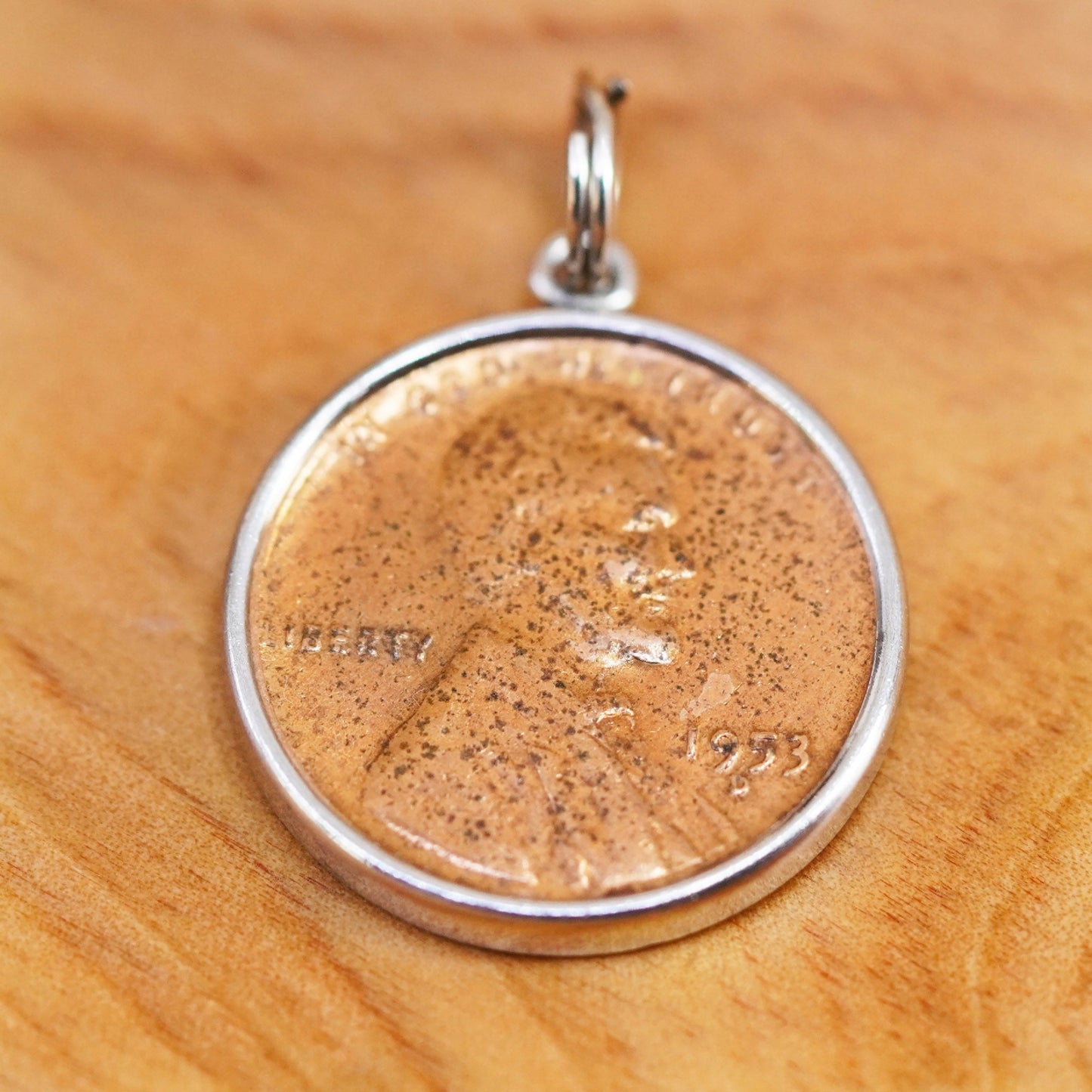 Vintage Sterling silver handmade pendant, 925 coin charm embossed “keep me