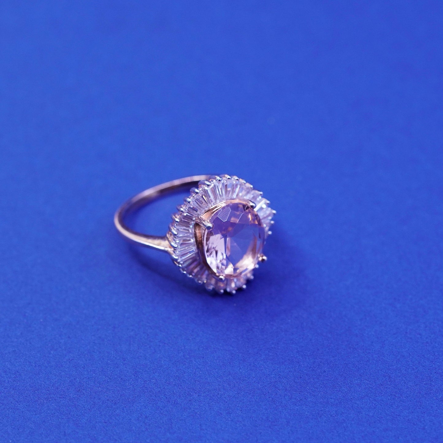 Size 8, vintage vermeil rose gold sterling silver ring pink crystal cluster Cz