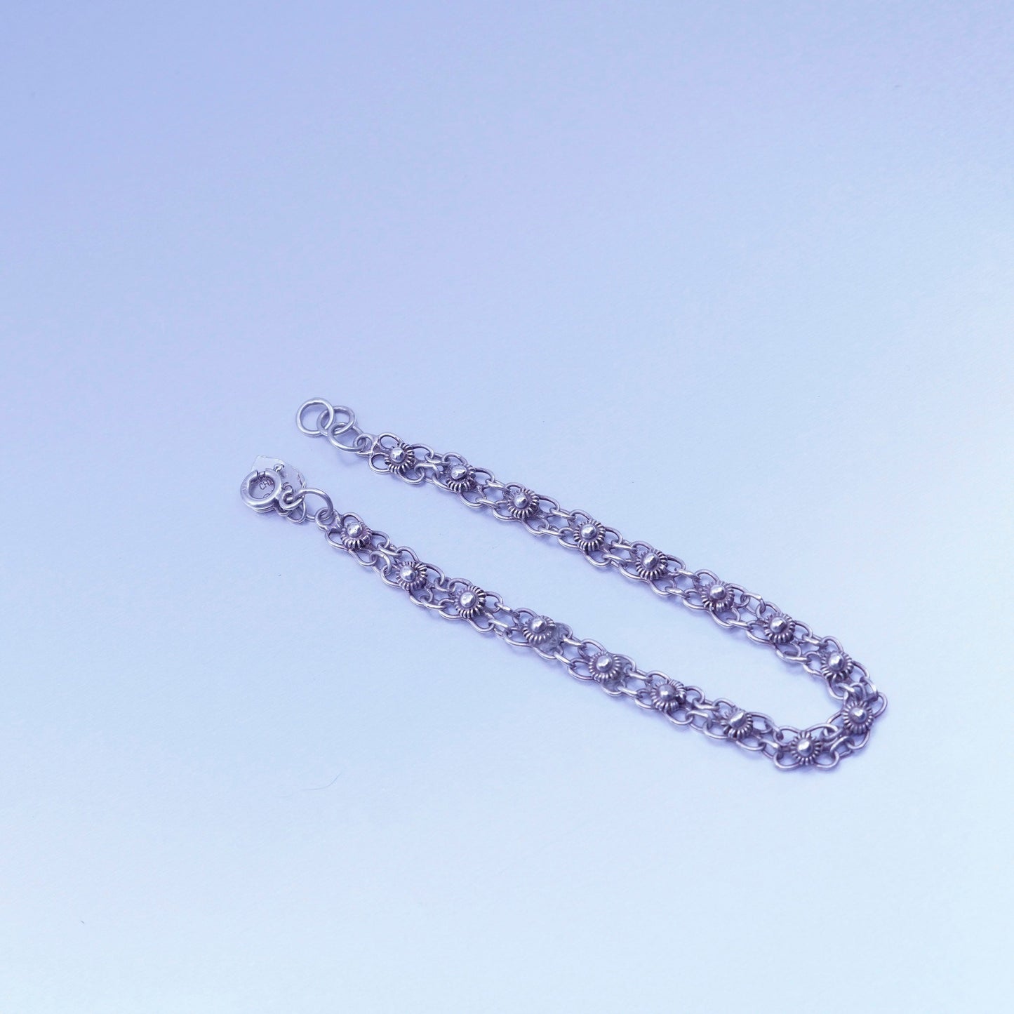 7.5”, 5mm, Vintage Sterling 925 silver handmade flower bracelet, chain