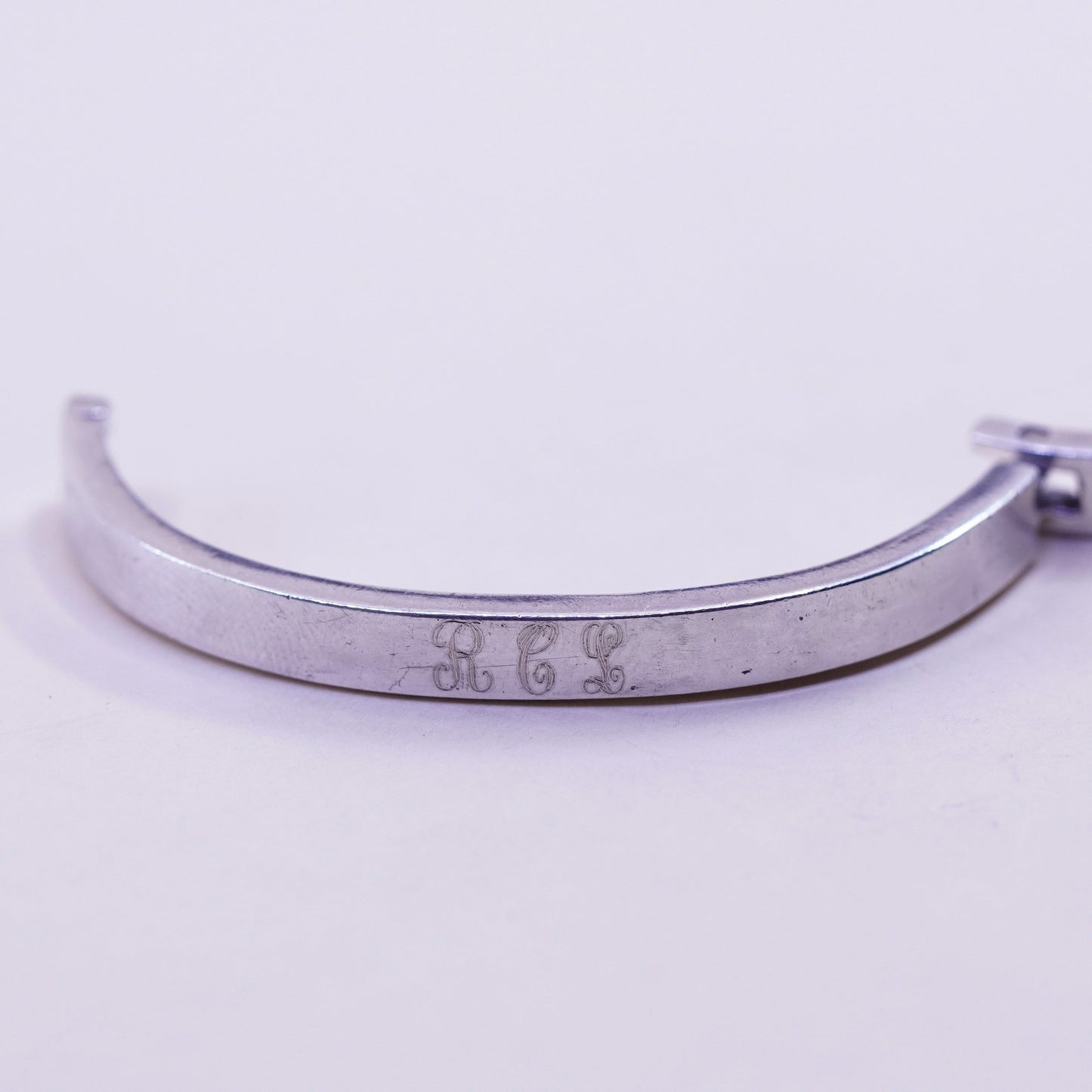 Size 4.75”, vtg Sterling silver baby bracelet, Mexico monogram 925 bangle “RCL”