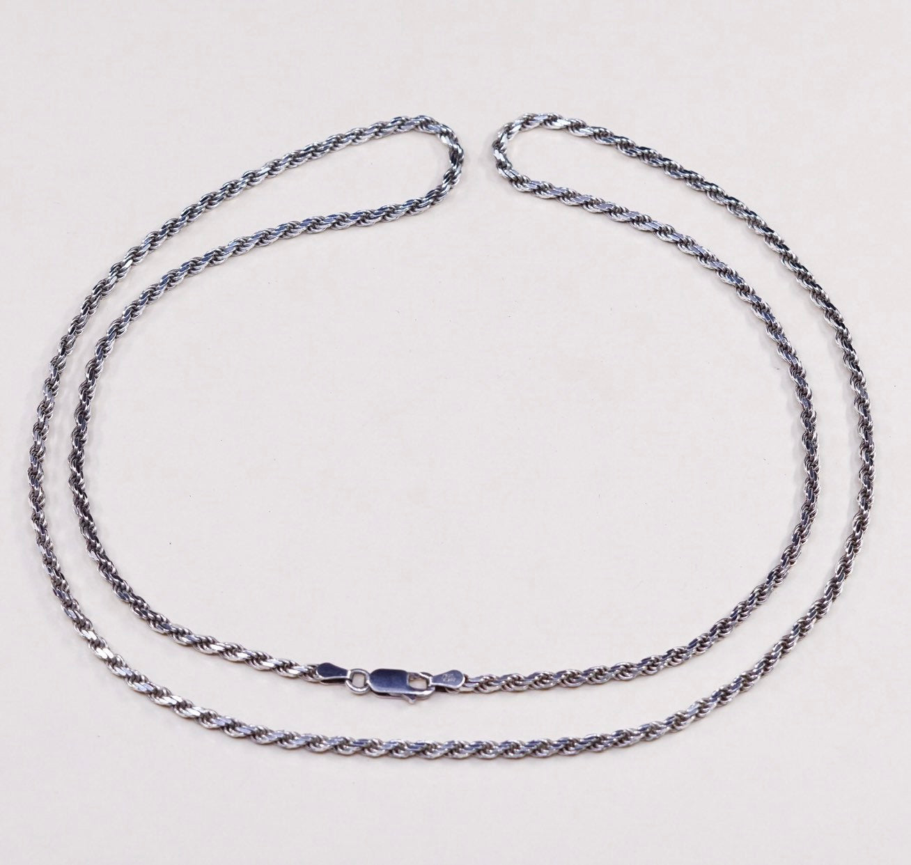 30", 3mm, vtg sterling silver Italy 925 diamond cut rope chain, necklace