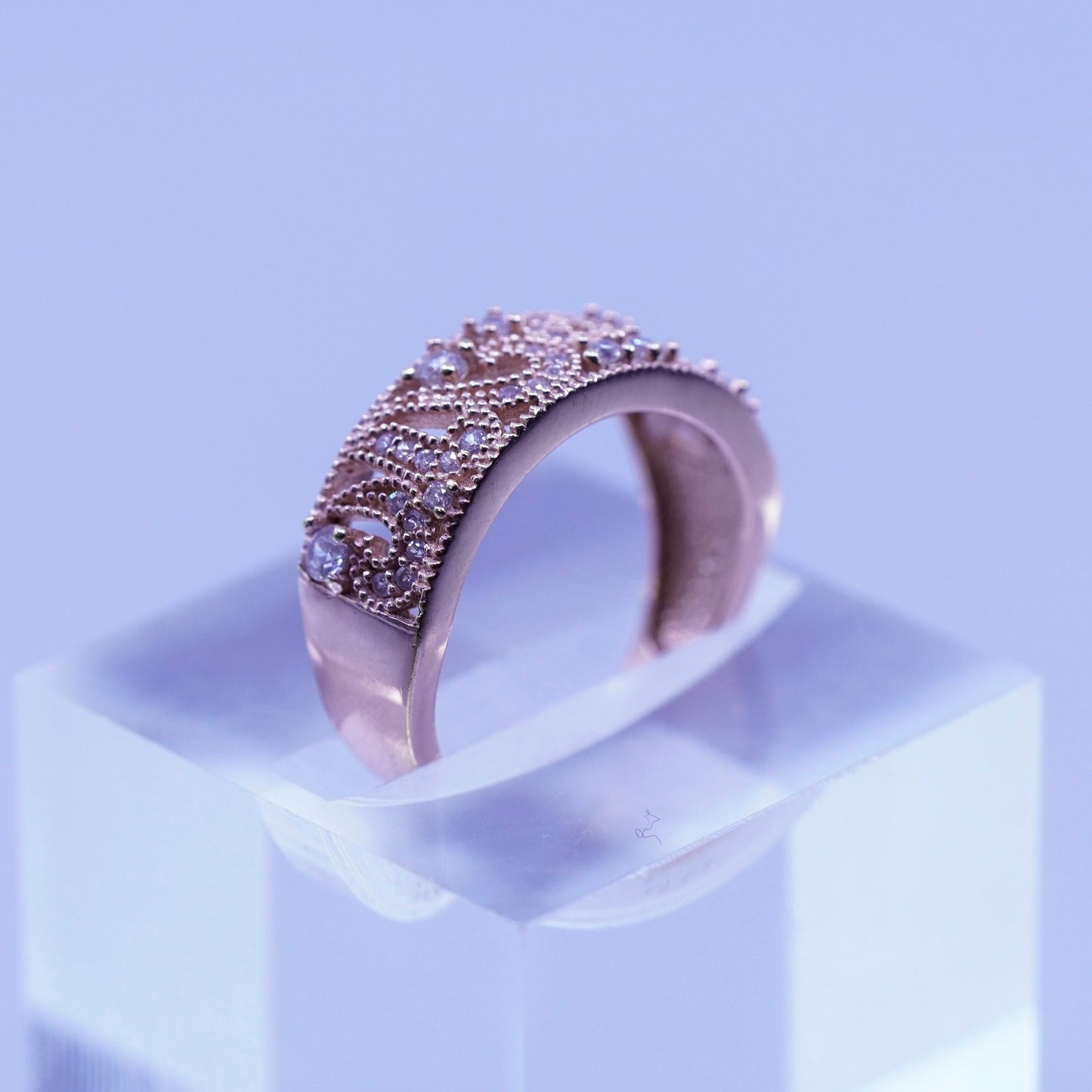 Size 7, vintage vermeil rose gold over Sterling 925 silver band ring cluster Cz