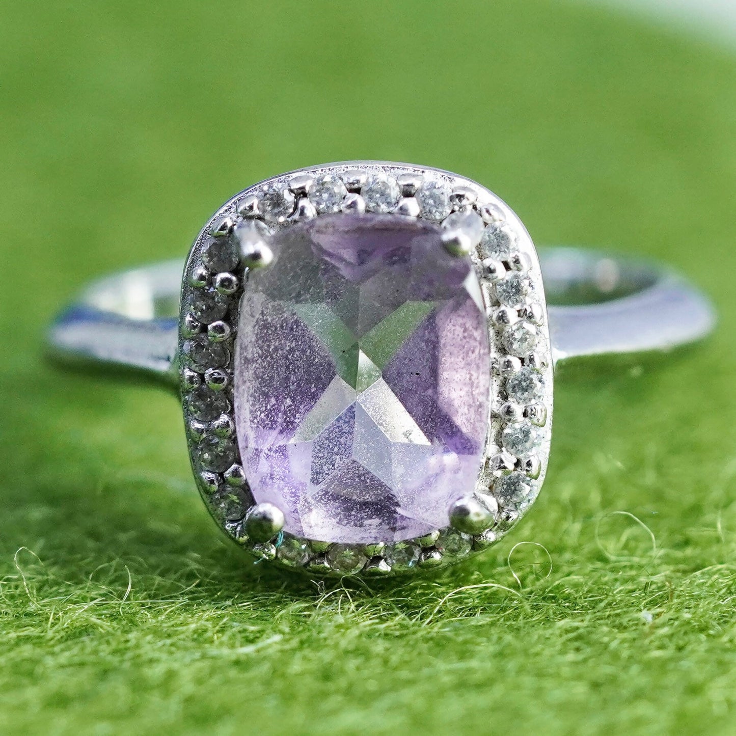 Size 5, vintage Sterling silver 925 handmade cocktail ring with amethyst and Cz