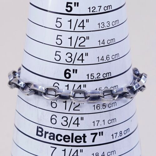6.25” Vintage Sterling Silver Handmade Bracelet, 925 Silver chain w/ heart charm