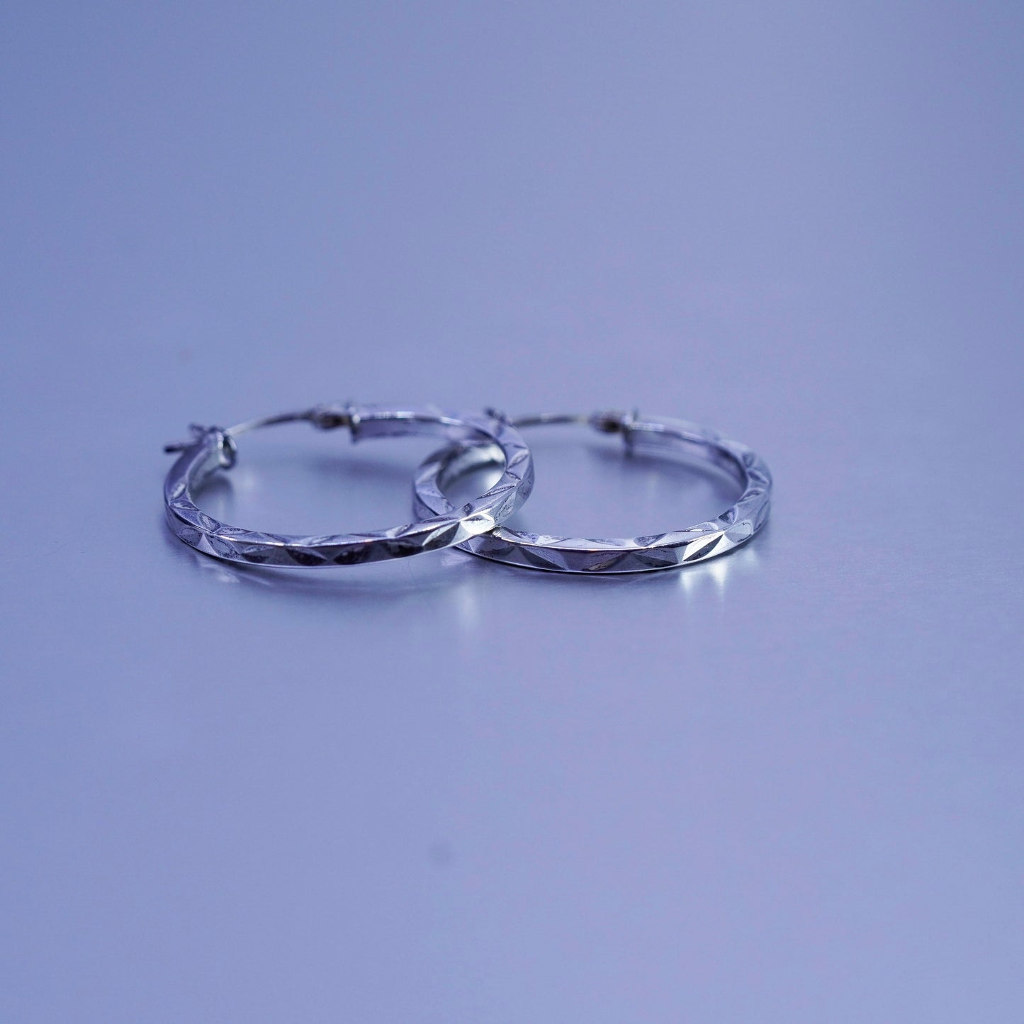 1”, vintage Sterling silver handmade earrings, textured 925 simple hoops