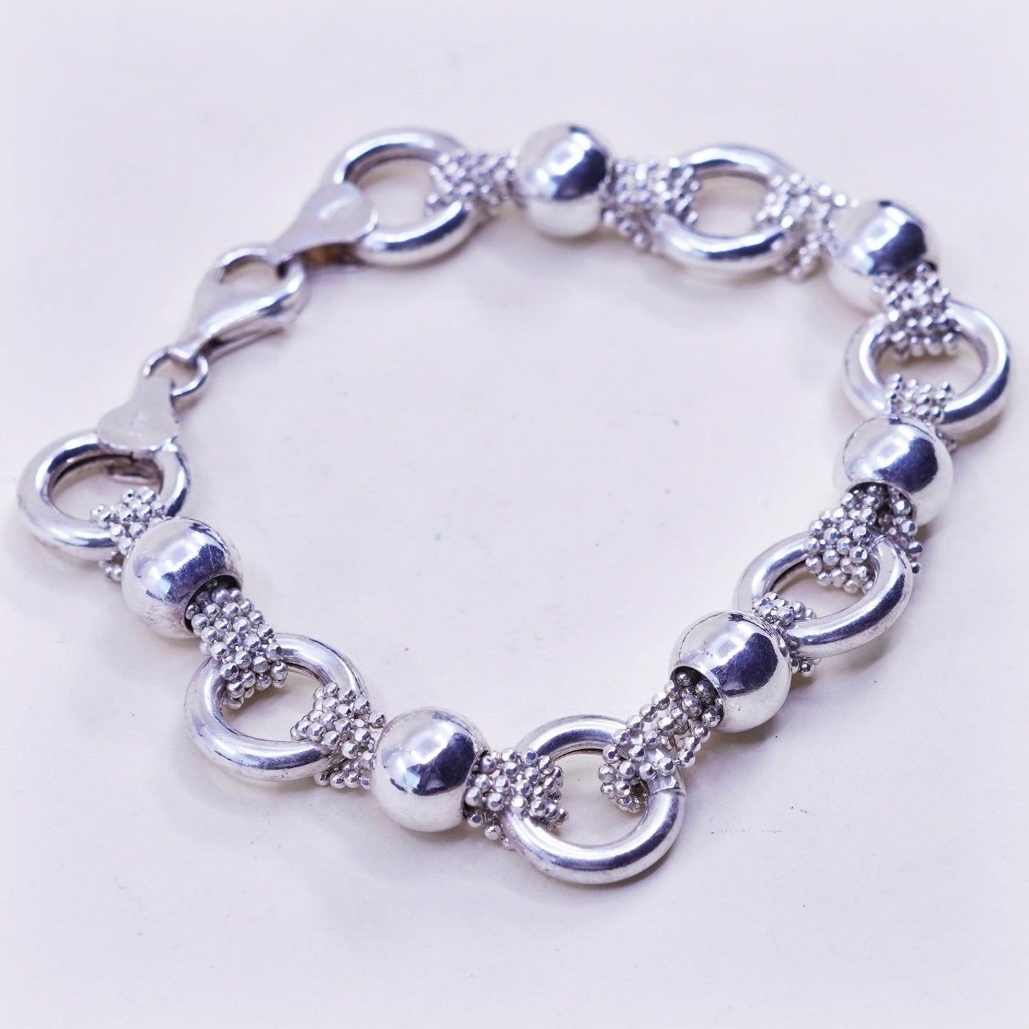 6.5”, Vintage Italy sterling silver handmade bracelet, bold 925 circle chain