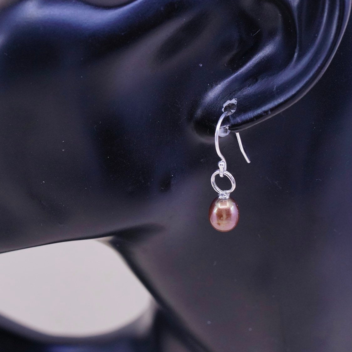 vtg Sterling silver handmade earrings, 925 hooks with golden pearl drops