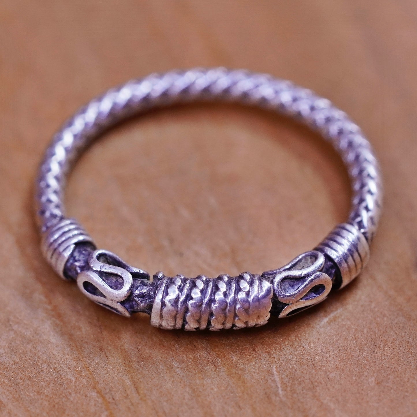 Size 7, vintage sterling silver handmade ring, 925 stackable band wired details