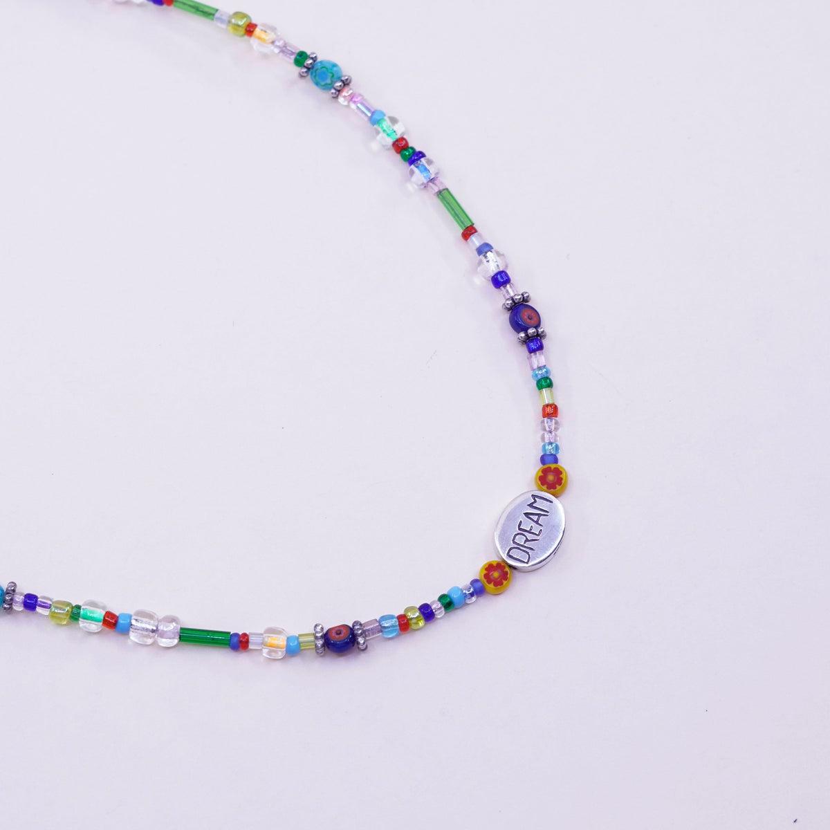 16”, necklace colorful glass bead chain sterling 925 silver dream charm