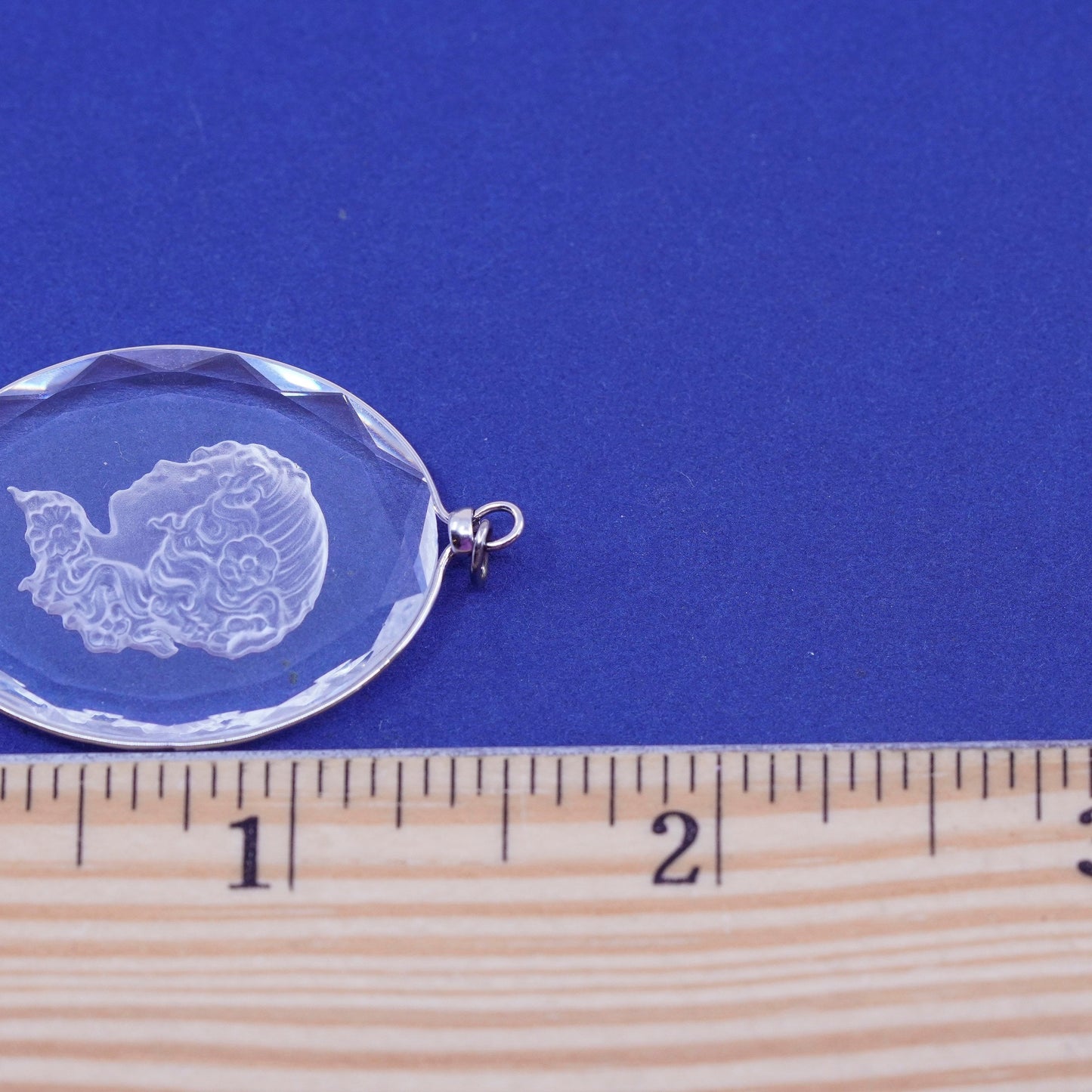 Vintage Sterling 925 silver with oval artisan glass pendant with woman portrait