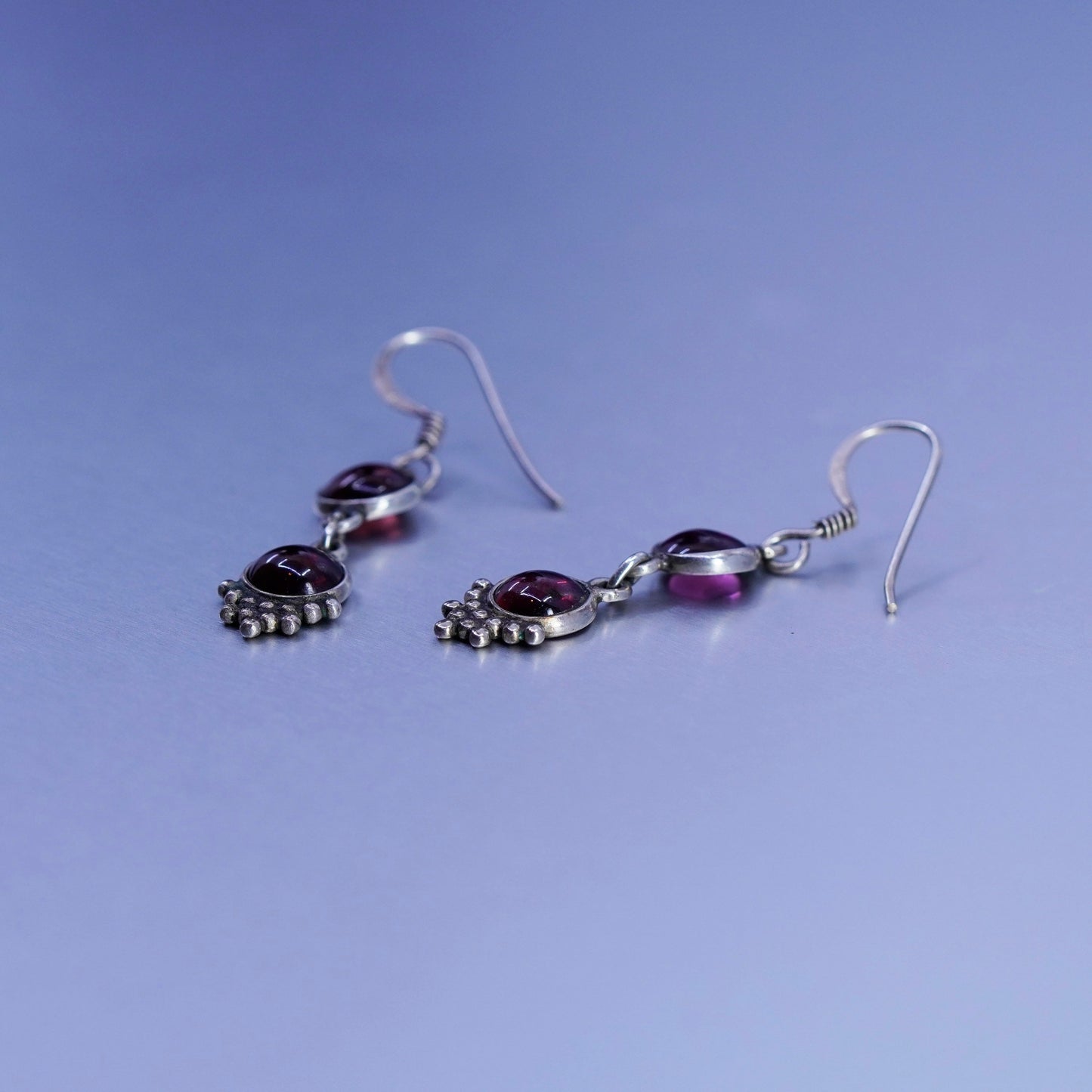 Vintage Sterling 925 silver handmade earrings with garnet and beads