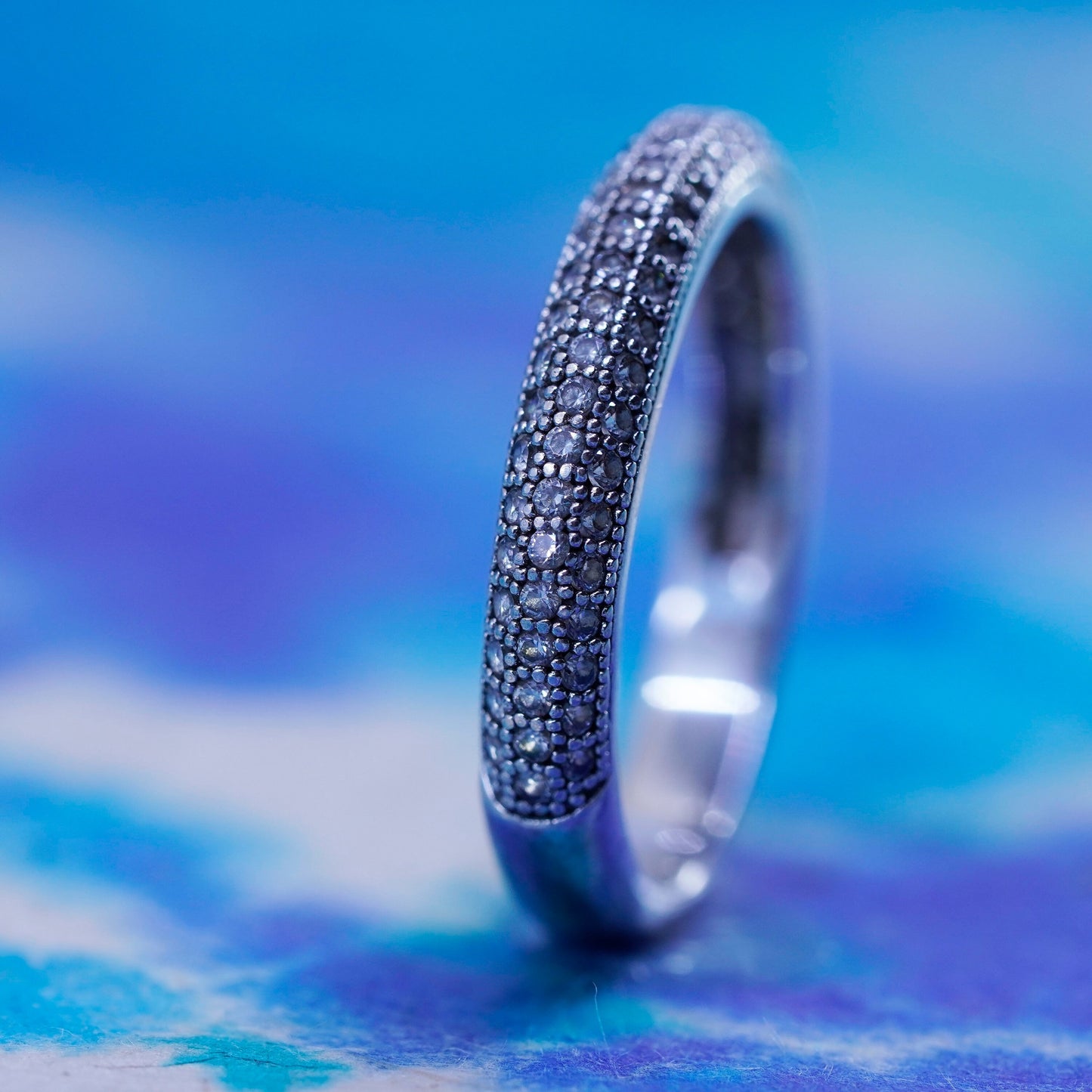 Size 7.25, vintage Sterling 925 Silver Cubic Zirconia stackable Band Ring