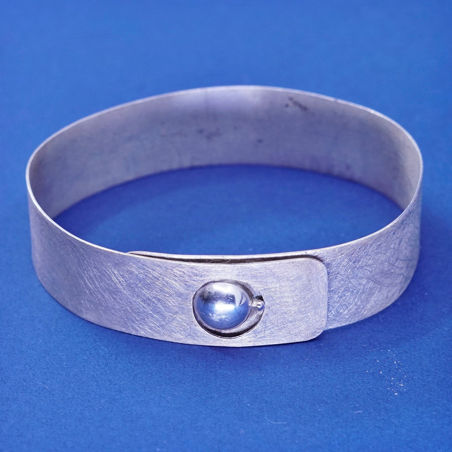 6.75”, vintage sterling silver handmade bracelet, 925 matted wide wrap bangle