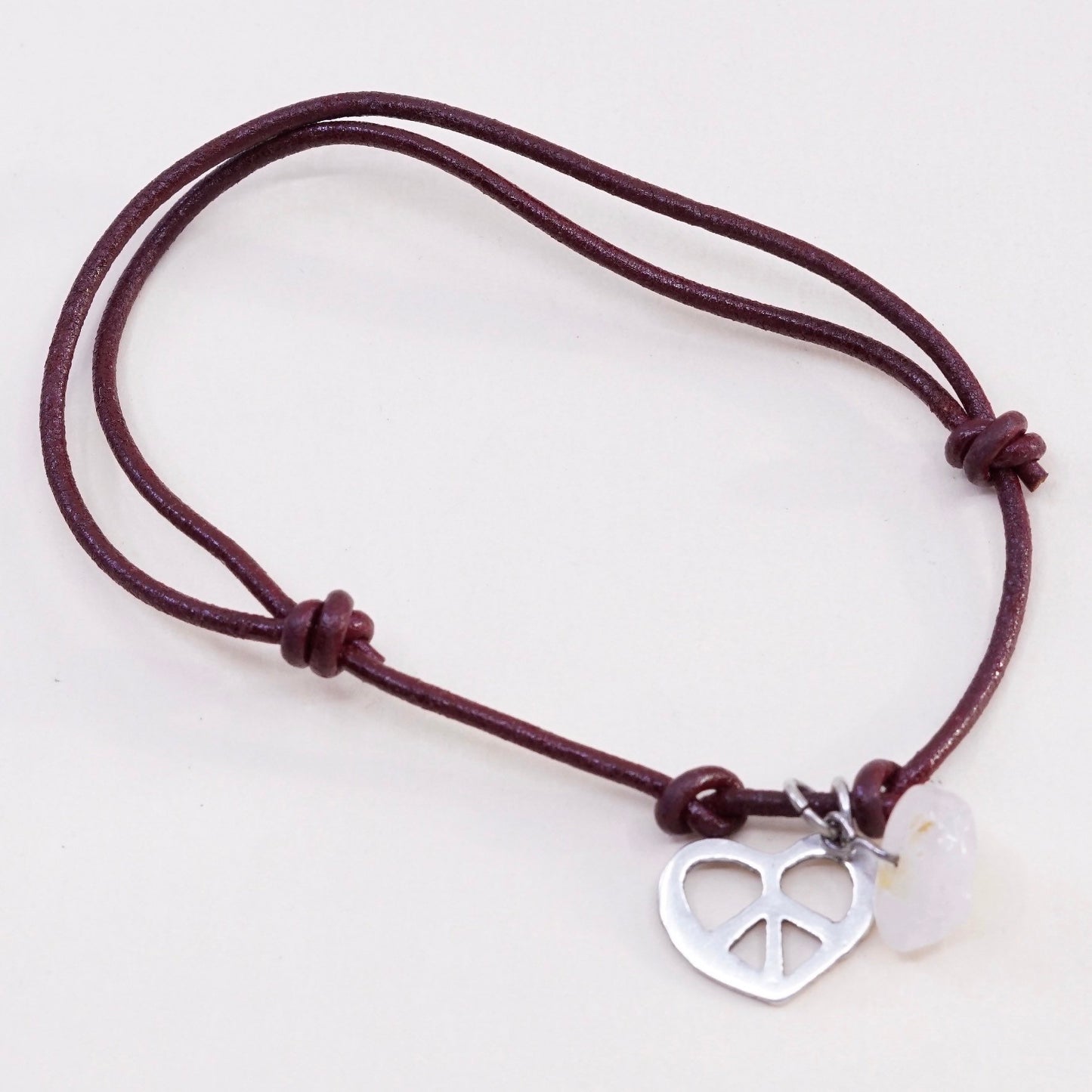 6.5”, vtg JCM Sterling silver handmade bracelet, 925 heart with leather core