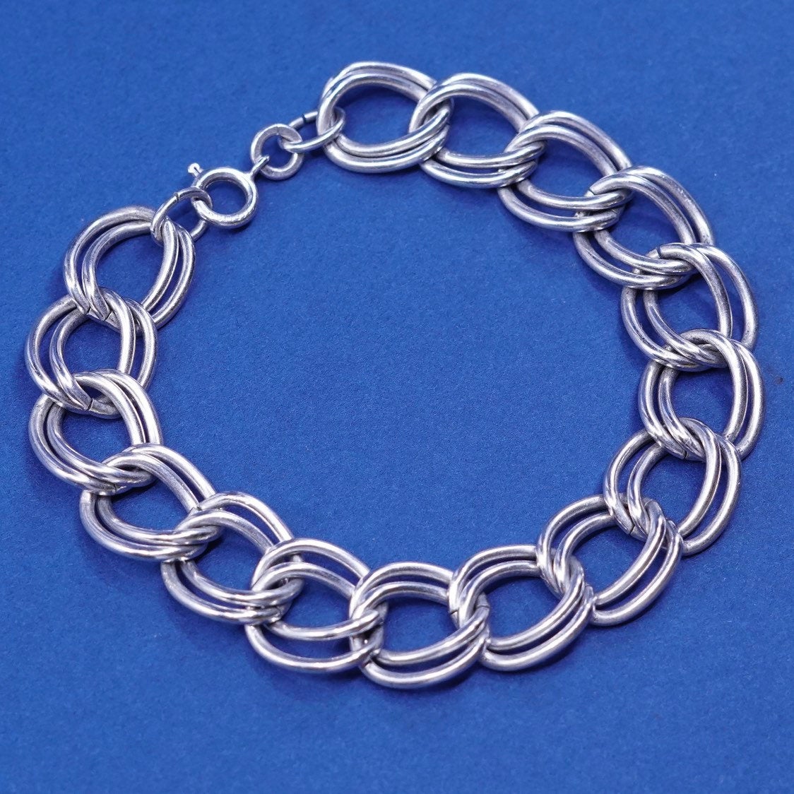 7" 13mm automark Sterling silver handmade charm bracelet, 925 double curb chain