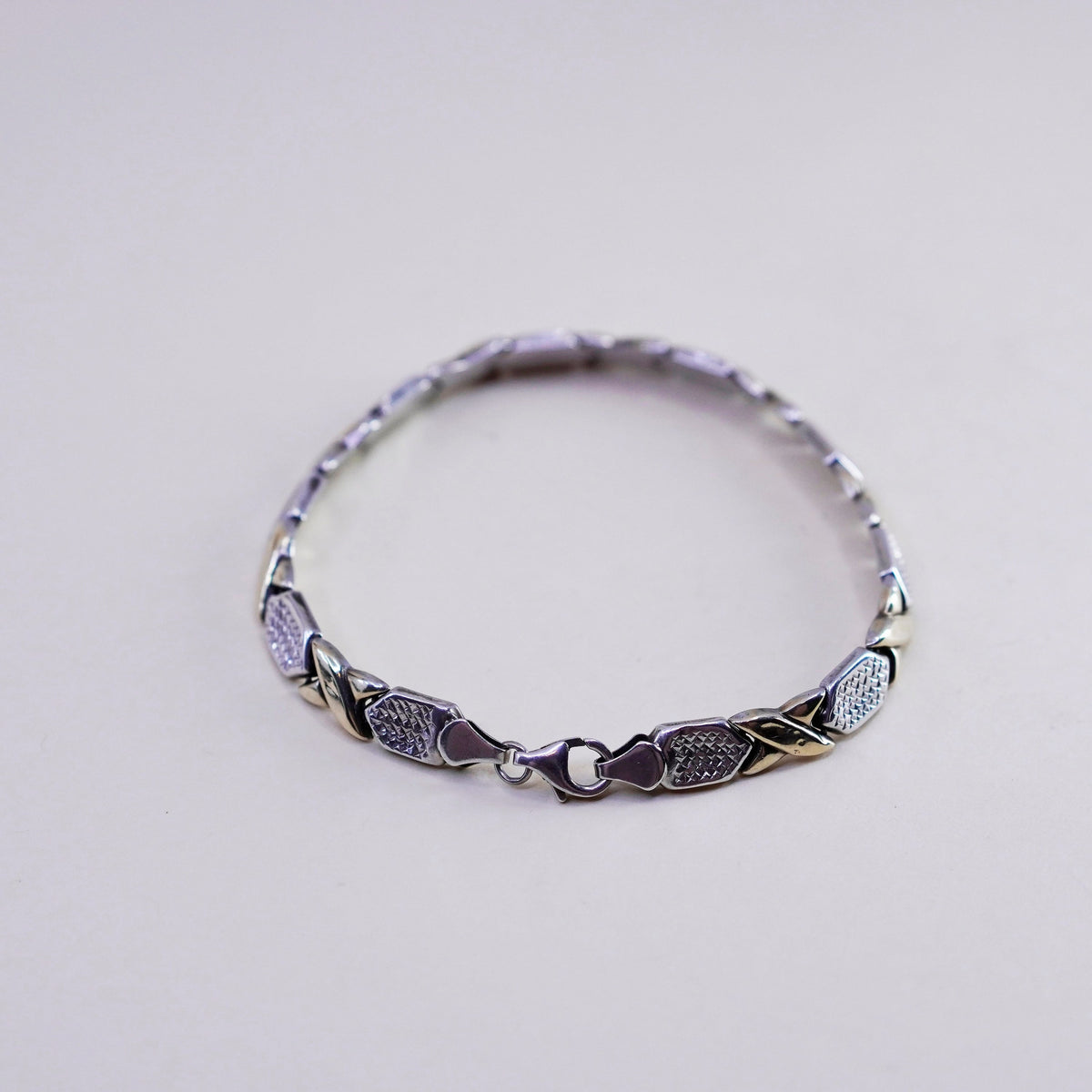 8”, Vintage turkey two tone sterling silver bracelet, Italian 925 XOXO chain