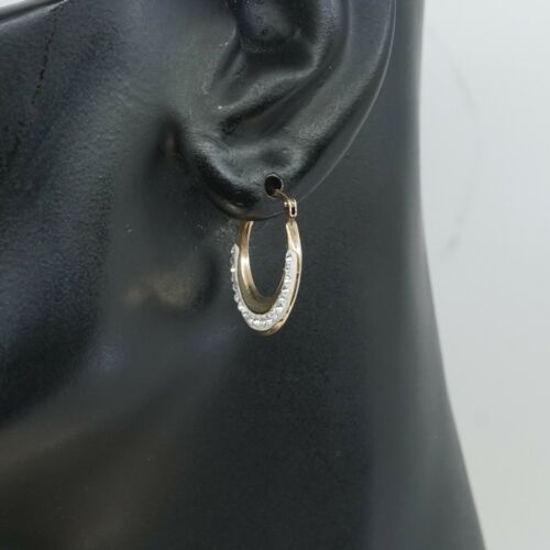 0.75”, Gold over sterling silver 925 earrings Hoops W Crystal, Stamped 925