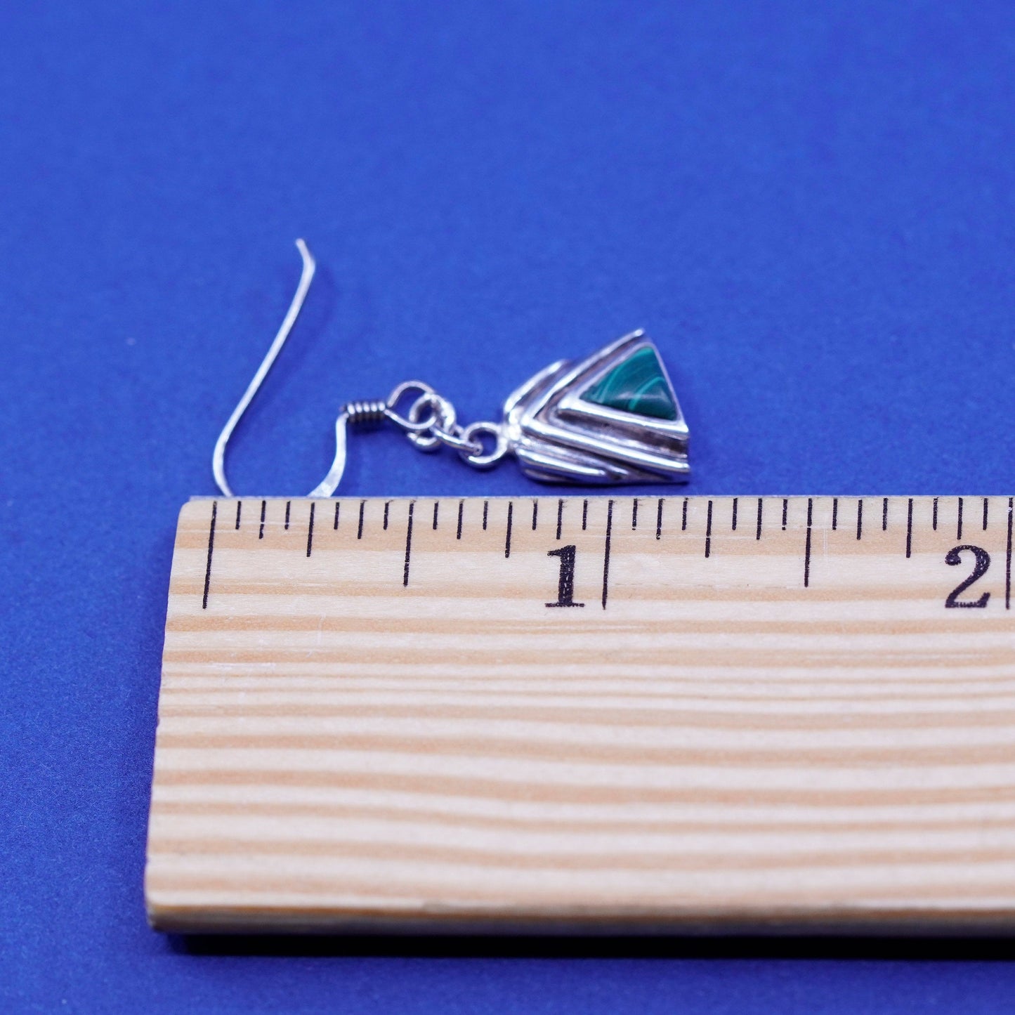 southwestern sterling 925 silver handmade triangular earrings with malachite