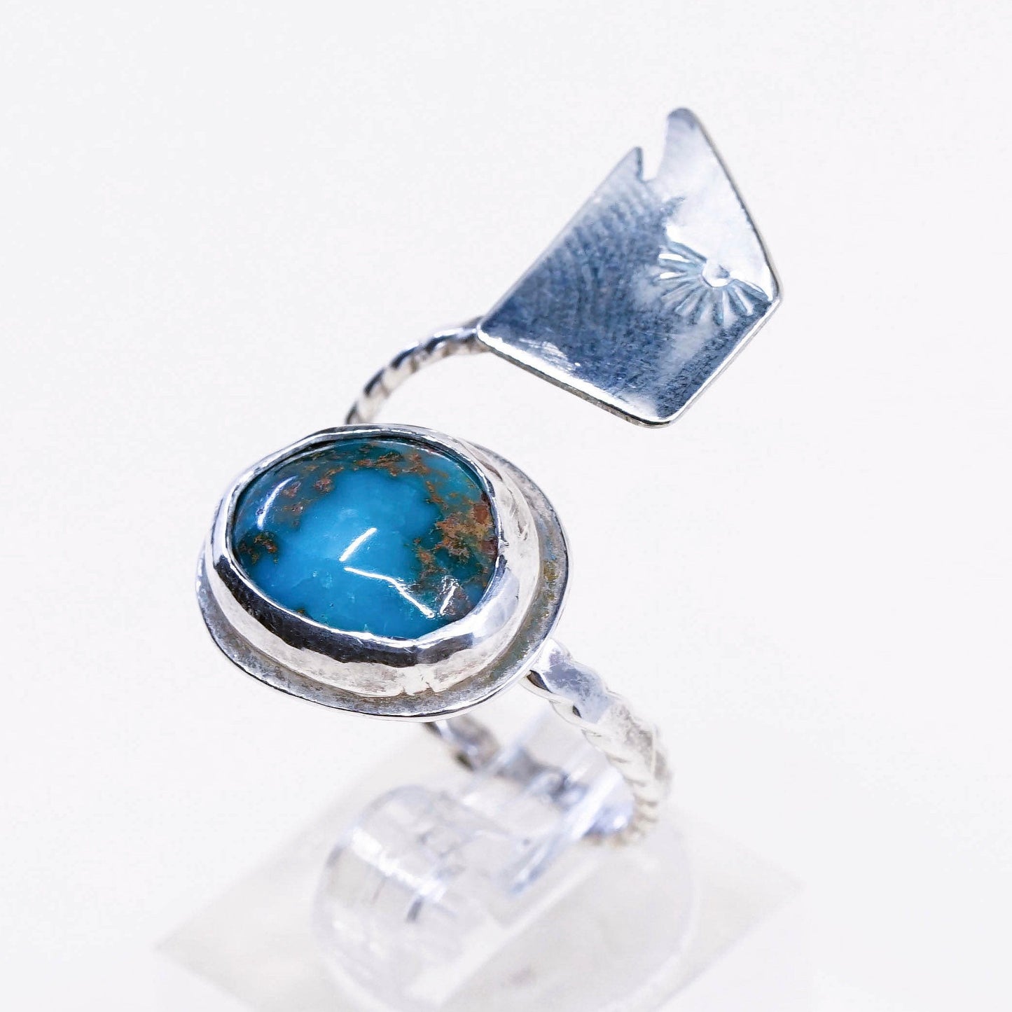 Native American sterling silver ring, handmade 925 wrap band w/ turquoise