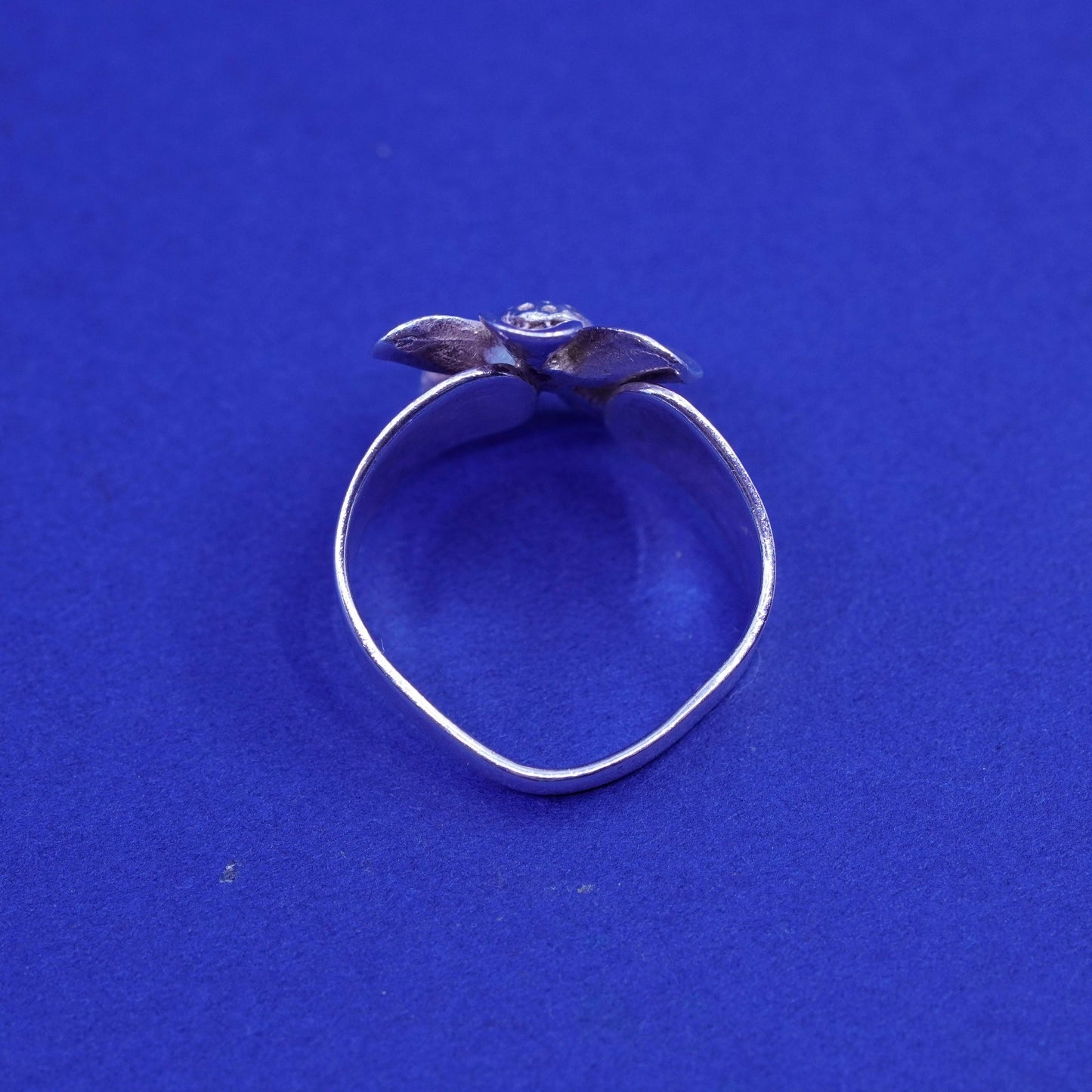 Size adjustable, vintage Sterling silver handmade ring, 925 plumeria flower