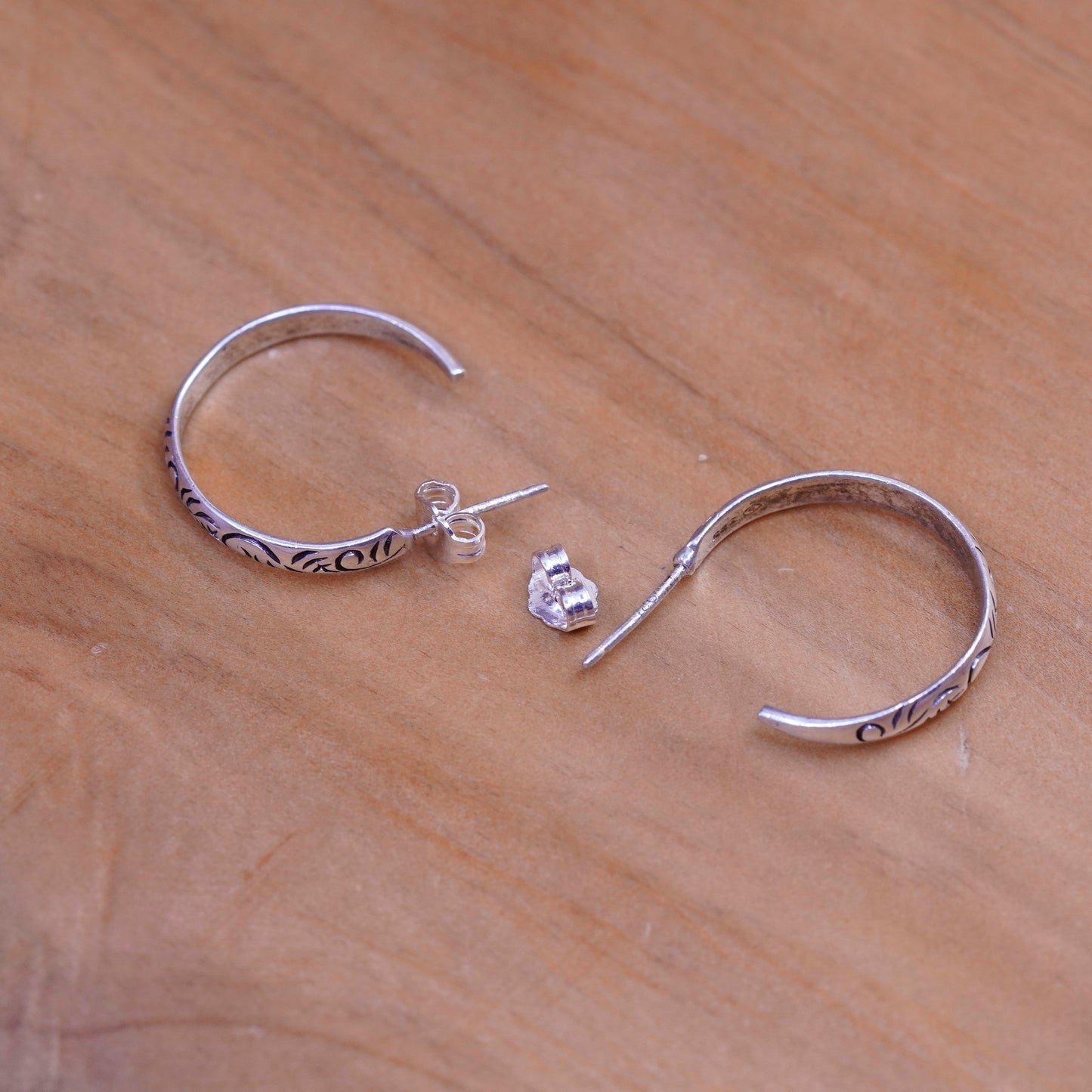 0.75”, Sterling silver handmade hoop earrings, textured 925 huggie studs