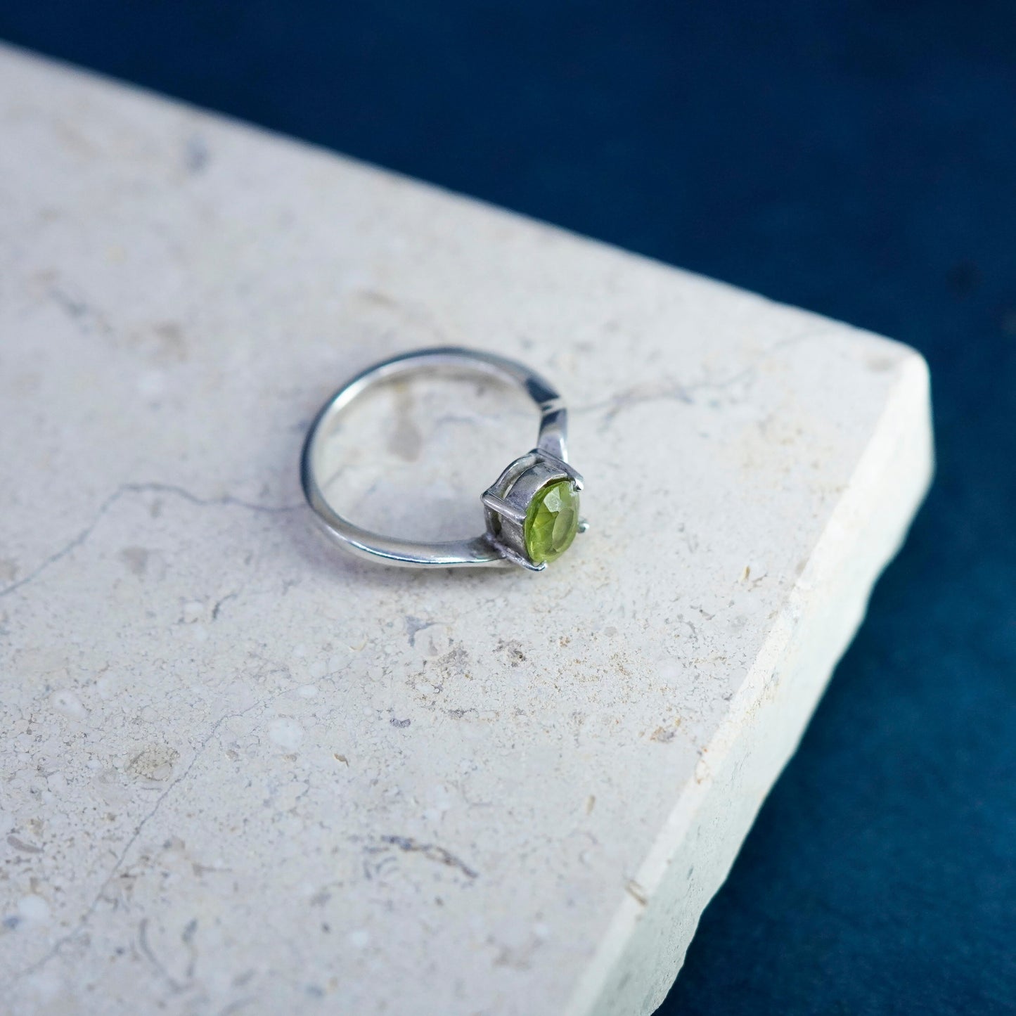 Size 7, vintage Sterling silver handmade ring, 925 stackable band with peridot