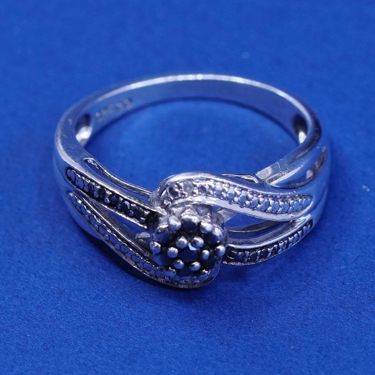 Size 8.75, vintage Sterling 925 silver handmade ring with genuine diamond