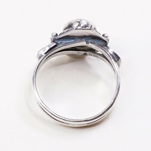 Sz 6, Vtg Sterling Silver Handmade Ring, 925 Band W Garnet N Bali Beads