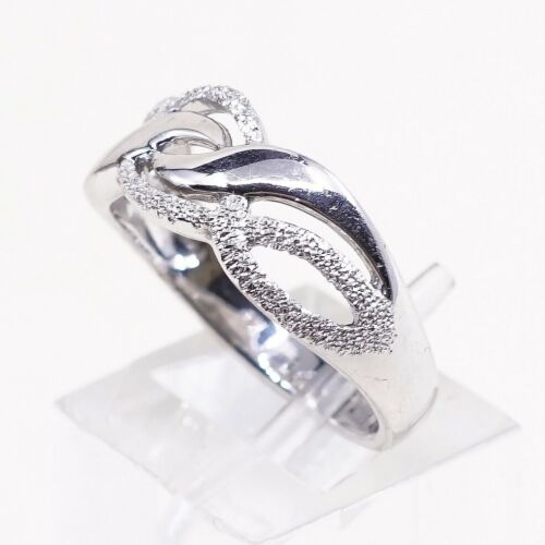 Sz 8, Vtg Sterling Silver Handmade Ring 925 Band Entwined Wavy, Stamped 925