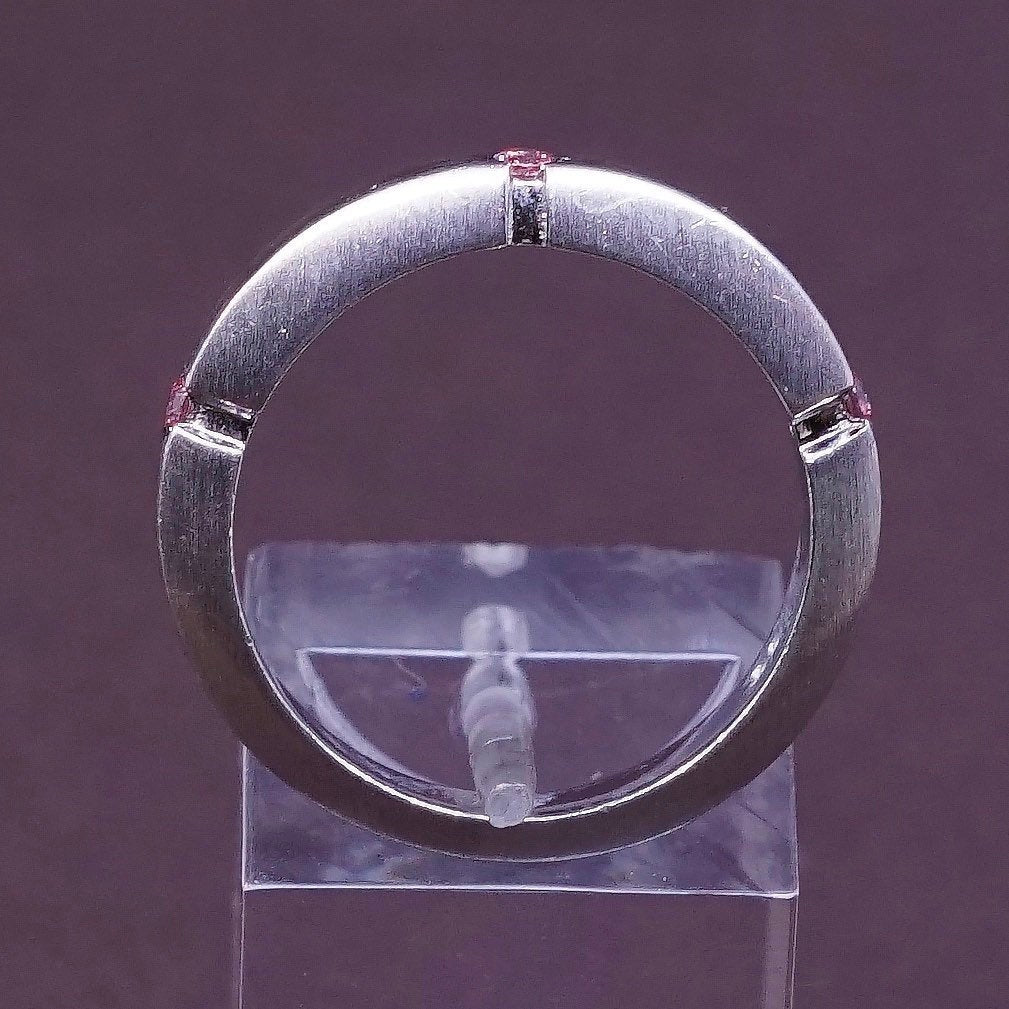 sz 8.5, vtg GB Sterling silver handmade ring, modern 925 w/ pink Quartz