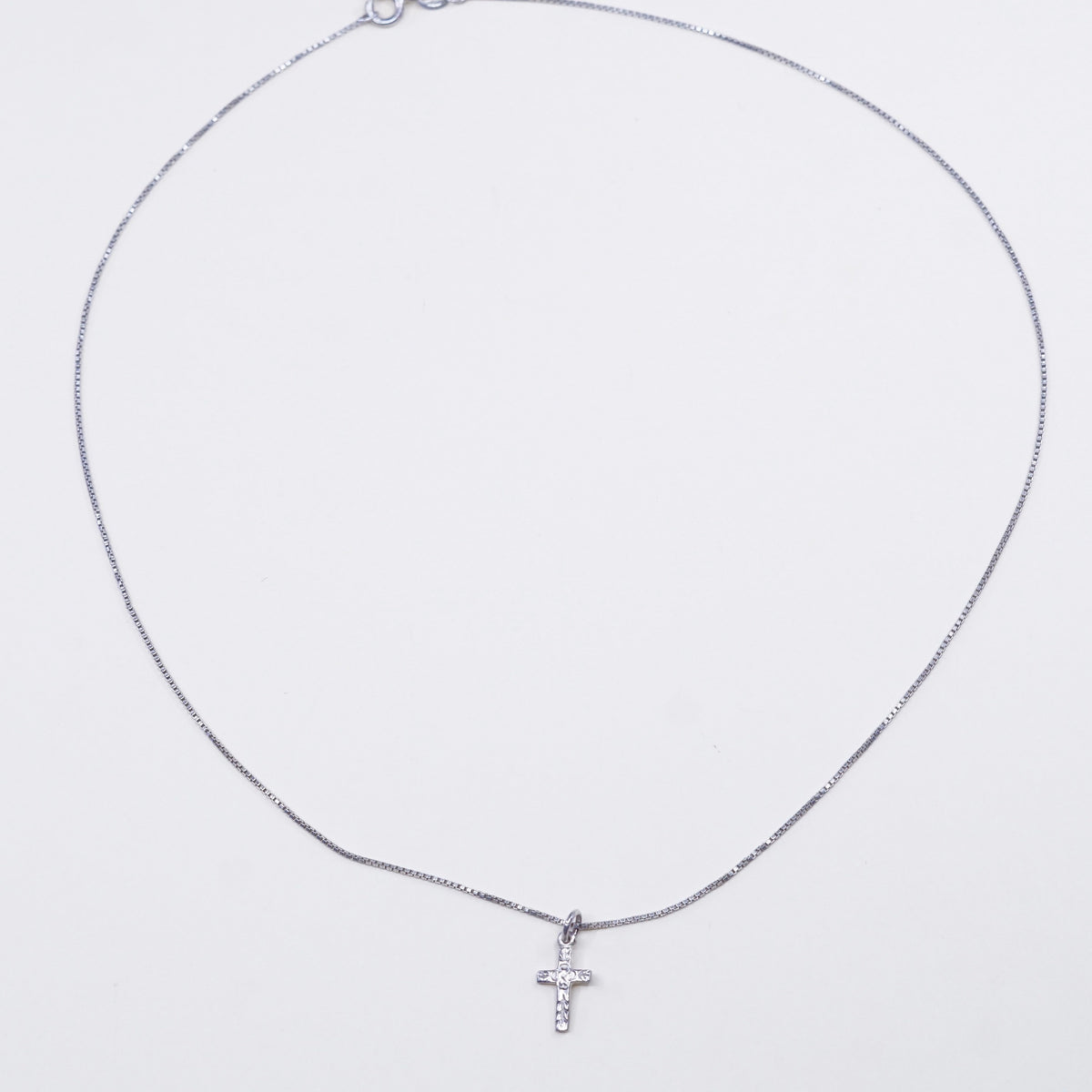 18”, 1mm, Vintage sterling silver box chain w/ cross pendant, necklace