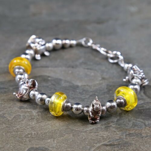 6.75”, Disney Mickey Sterling Bracelet W/ Beads Details, Winnie the Pooh, Eeyore