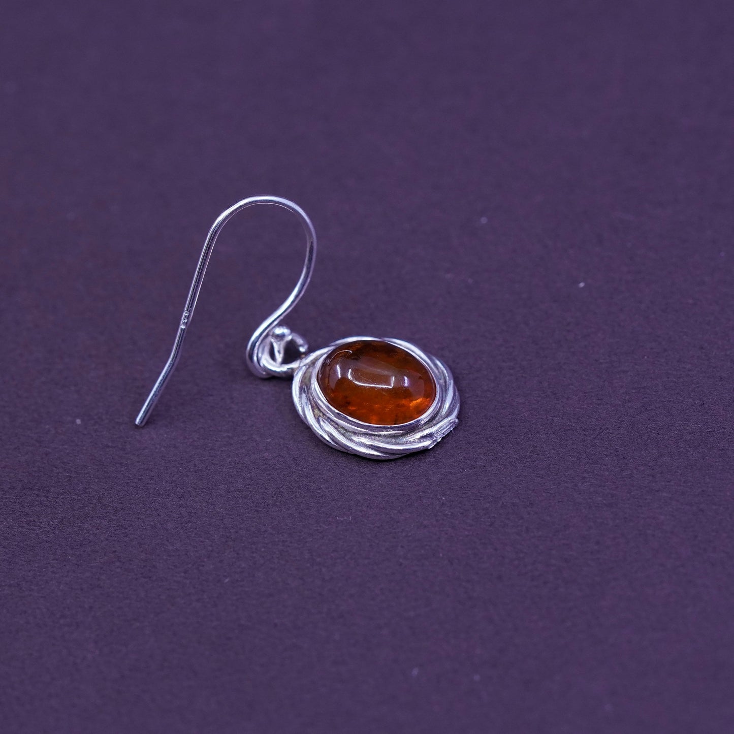 Vintage Sterling 925 silver handmade earrings with oval Amber
